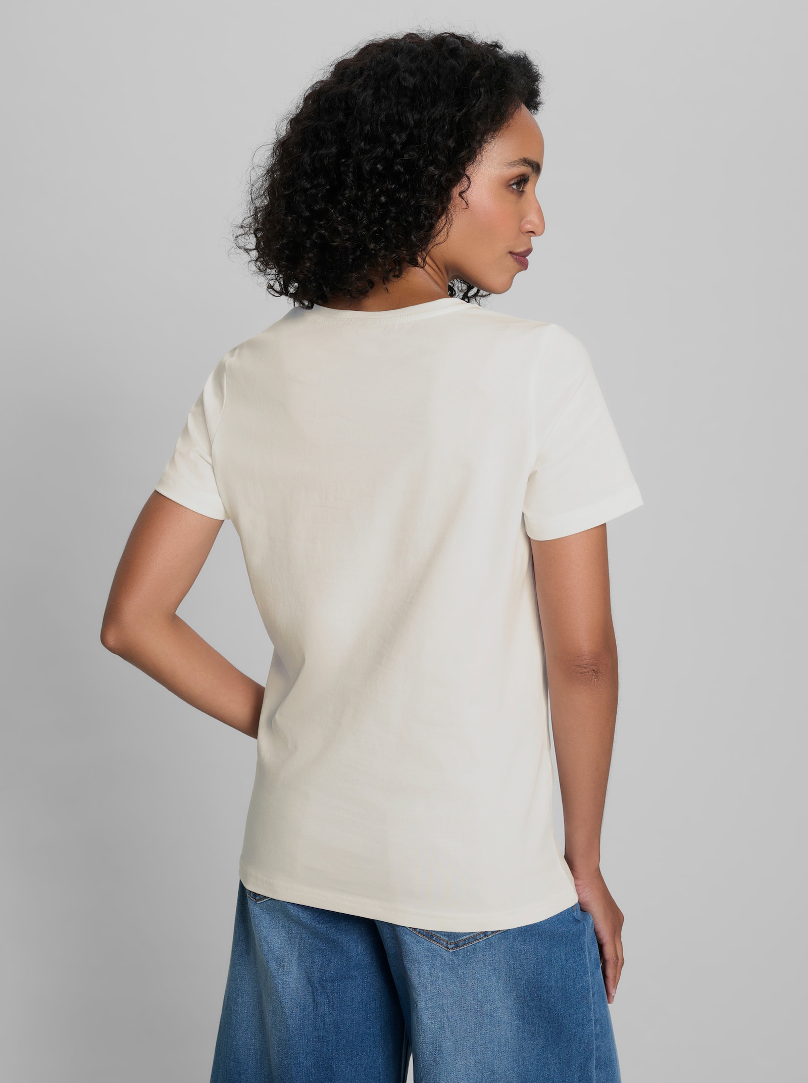 heine Kurzarmshirt mit Schriftzug - ecru