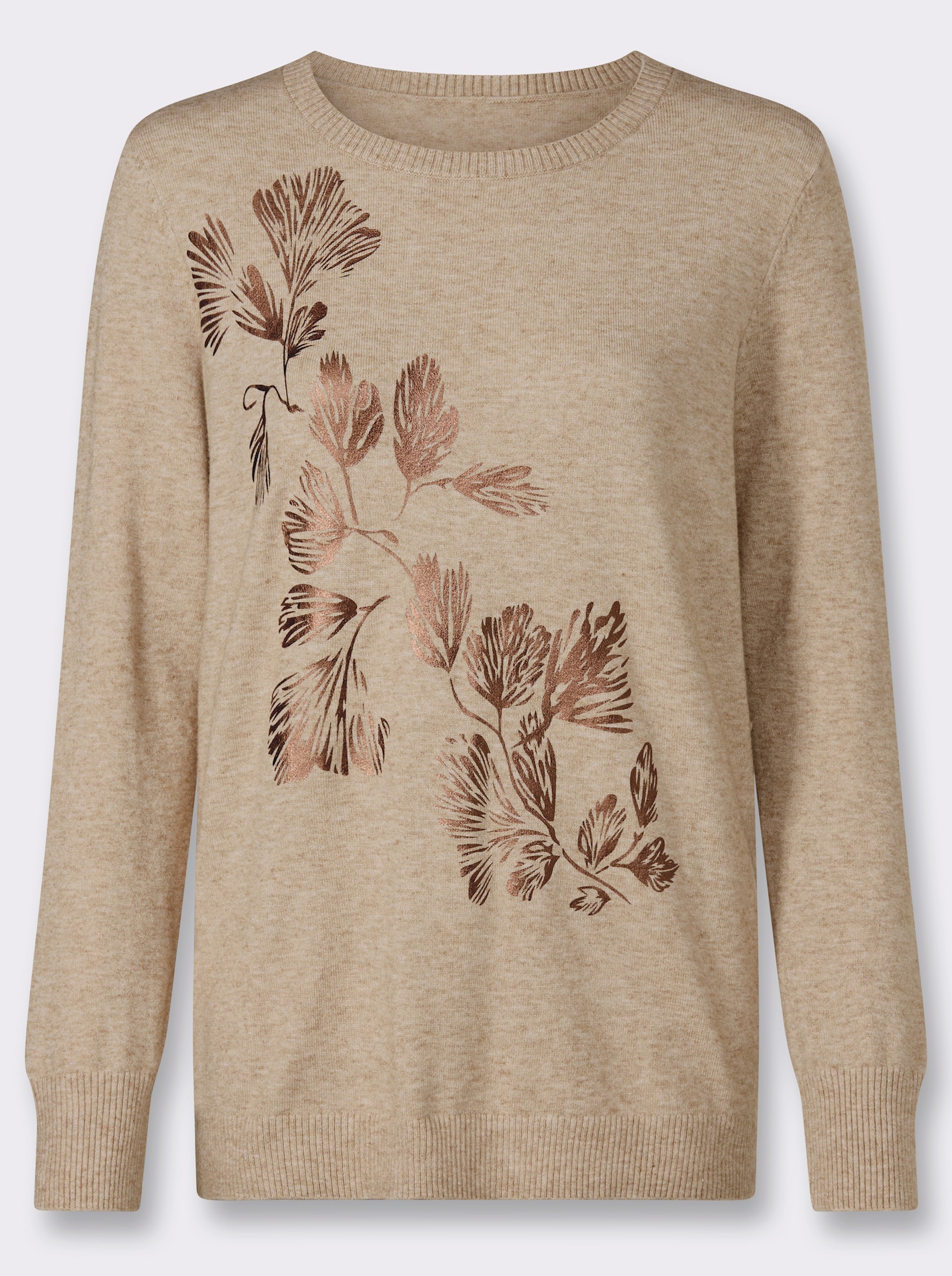  Feinstrickpullover mit Foliendruck vorn - beige-bedruckt