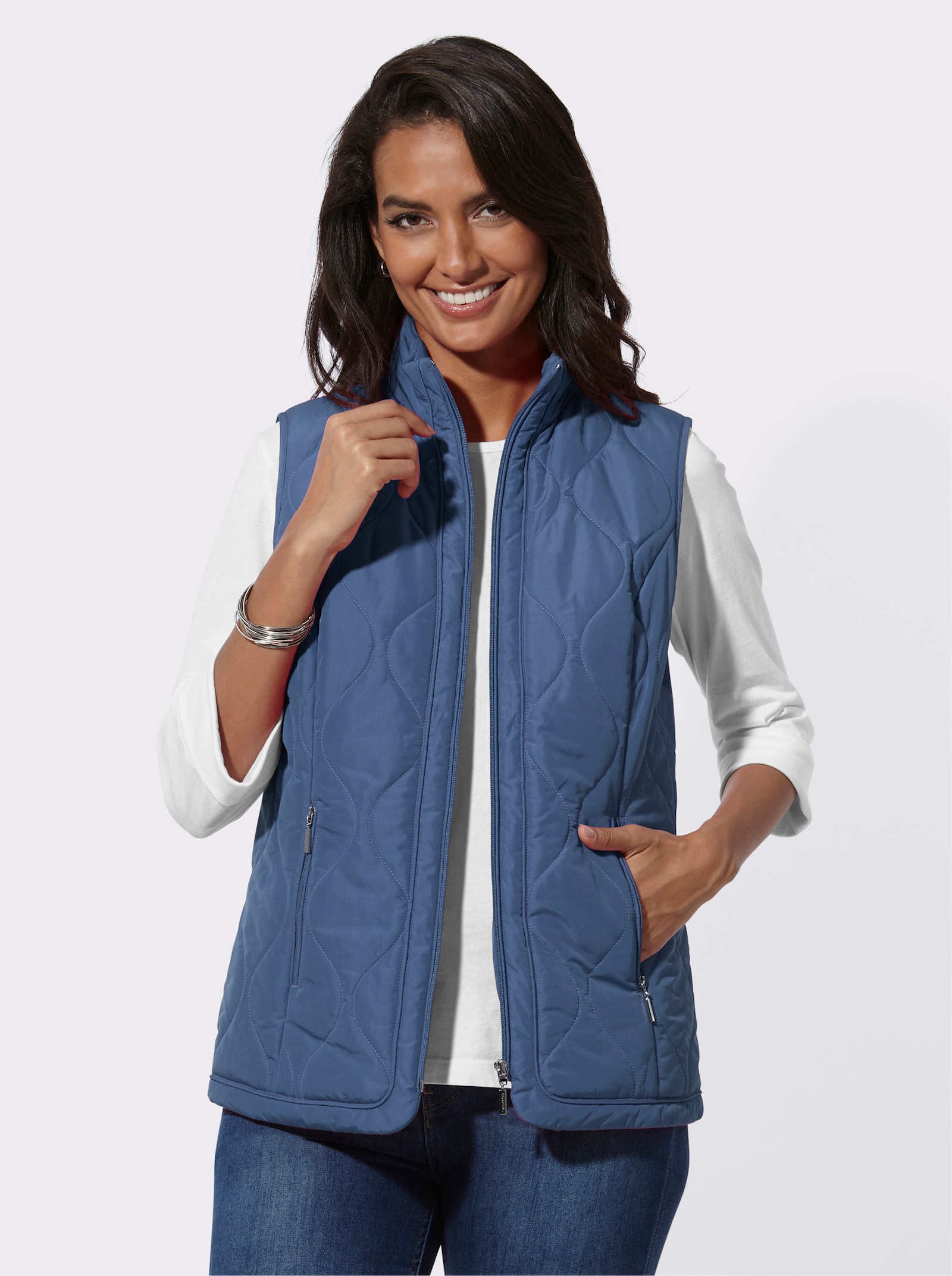 Bodywarmer met golfpatroon - jeansblauw