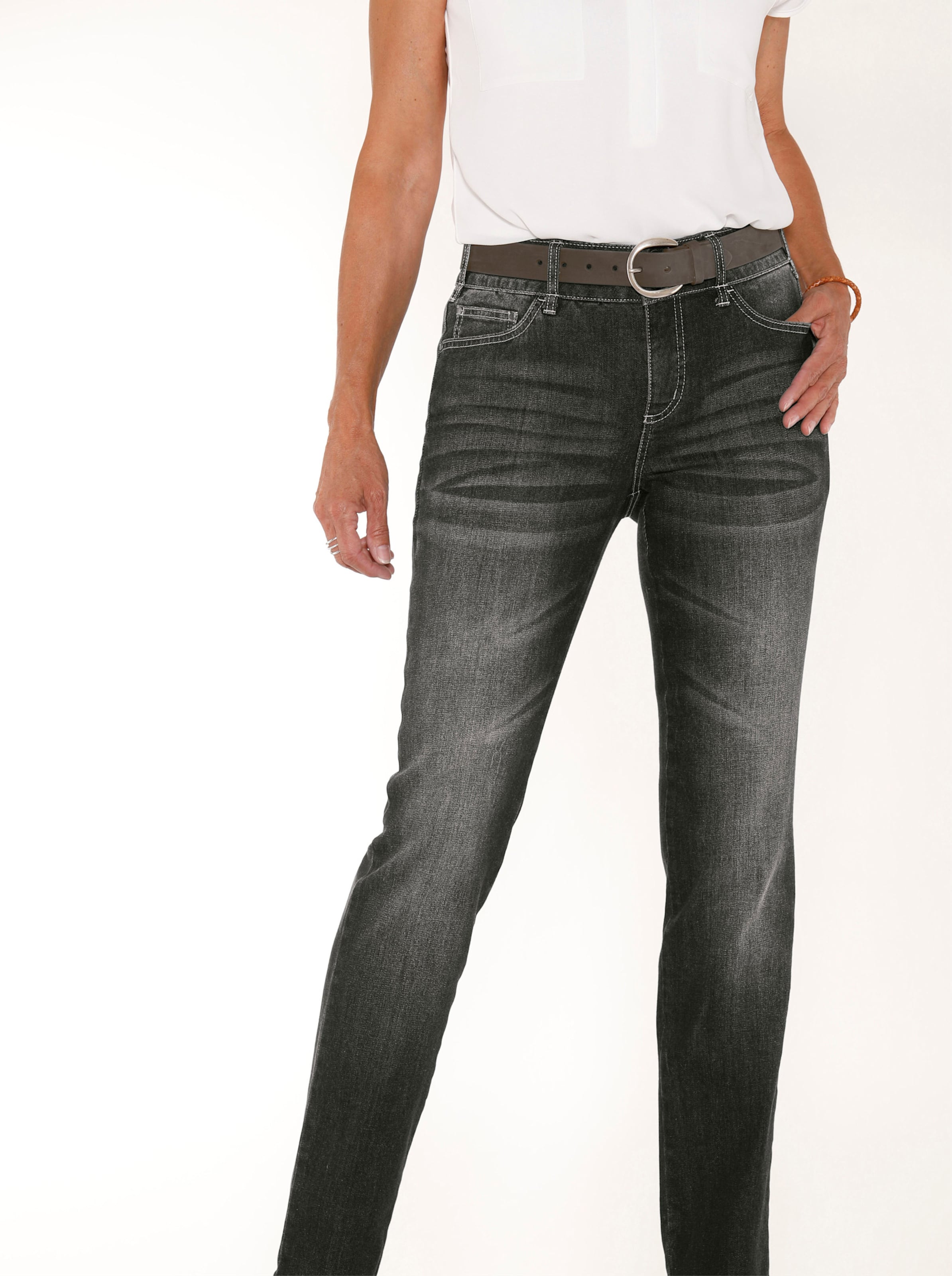 Witt Damen Jeans mit Nieten an den Taschen, grey-denim