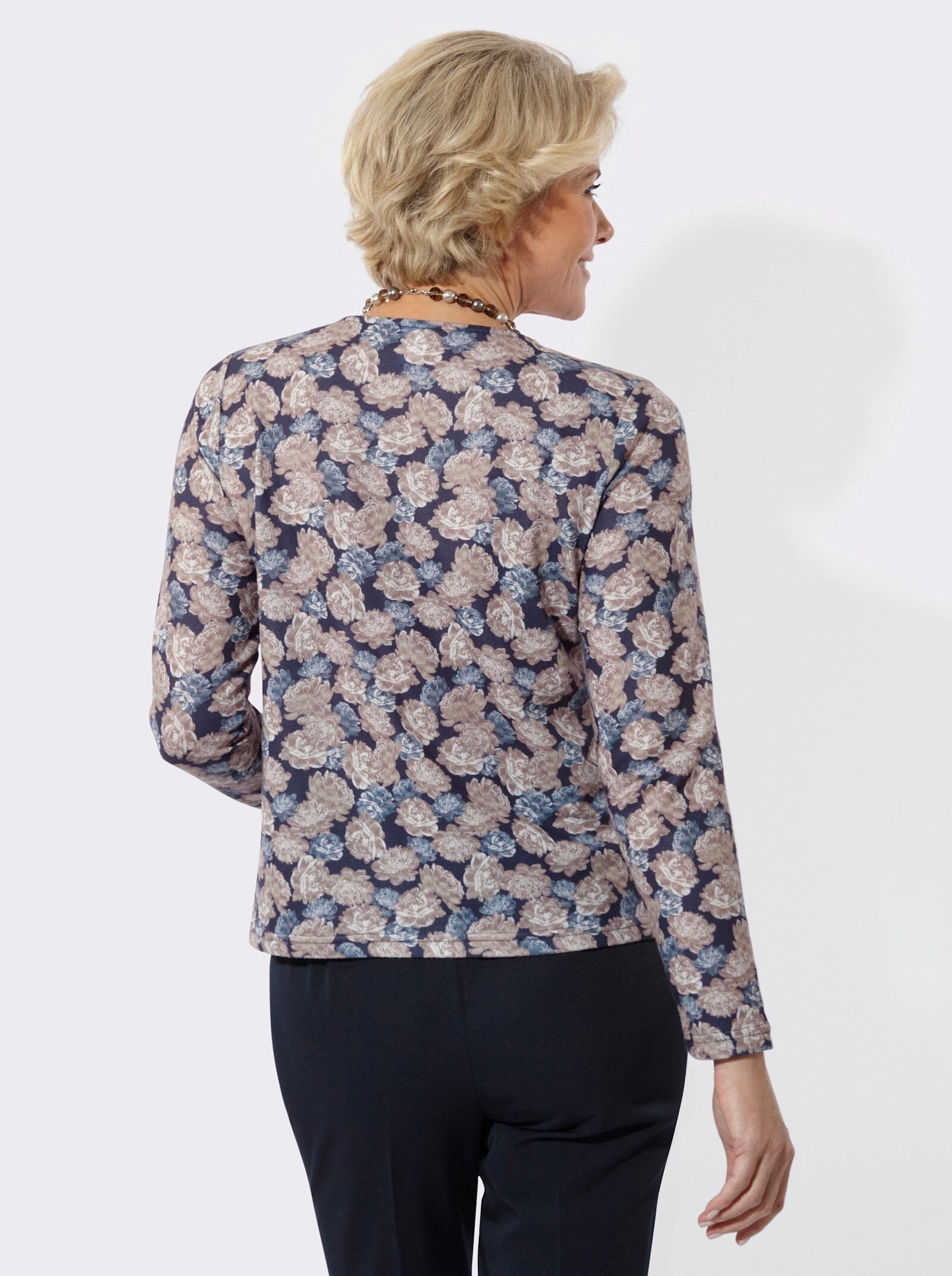 Rundhalspullover im floralen Dessin - sesam-marine-bedruckt