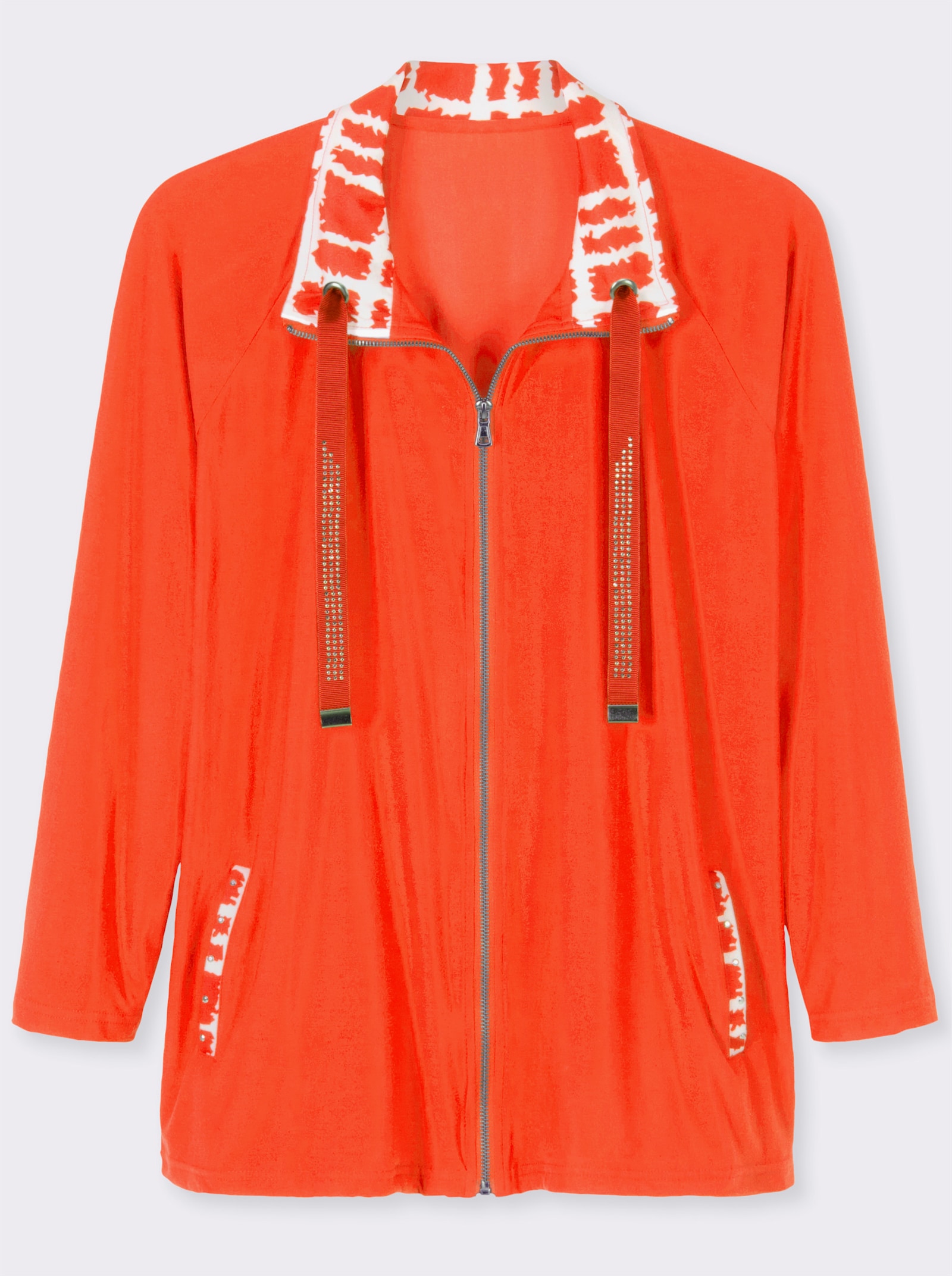 Shirtjacke mit Glitzersteinchen - orange-ecru-gemustert
