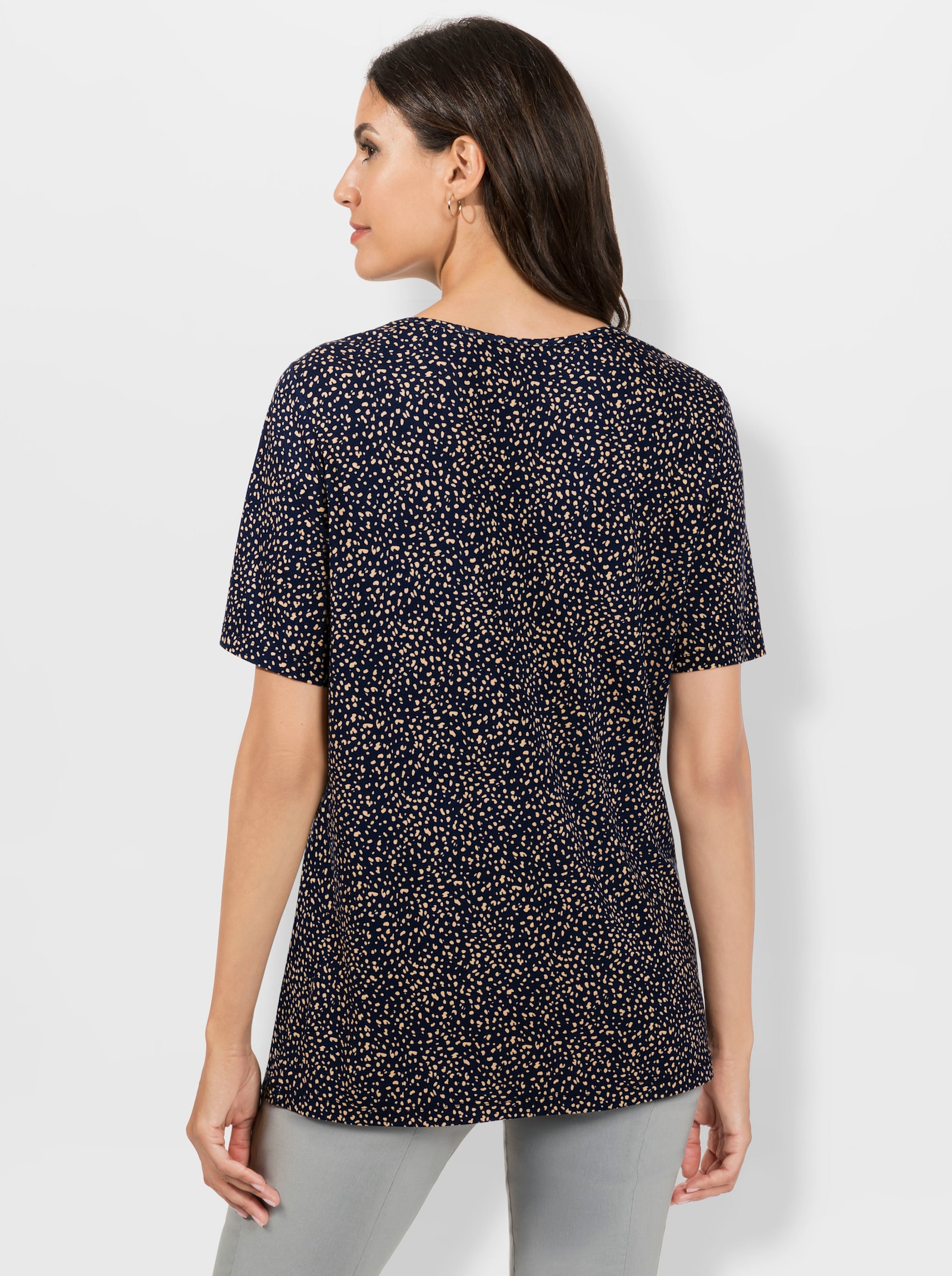 Tuniekshirt met stippenpatroon - marine/camel bedrukt