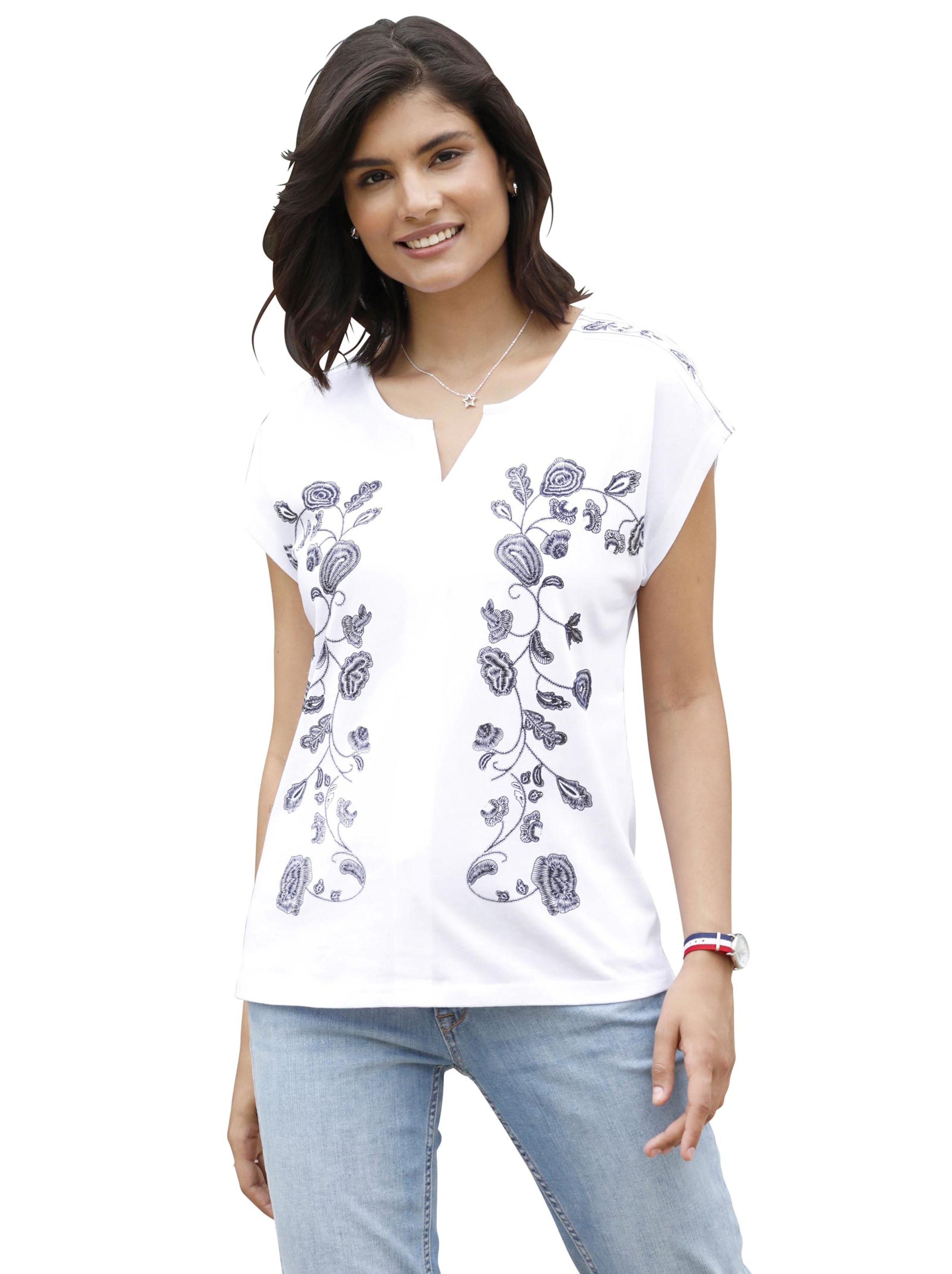 Shirt - weiß-nachtblau-bedruckt