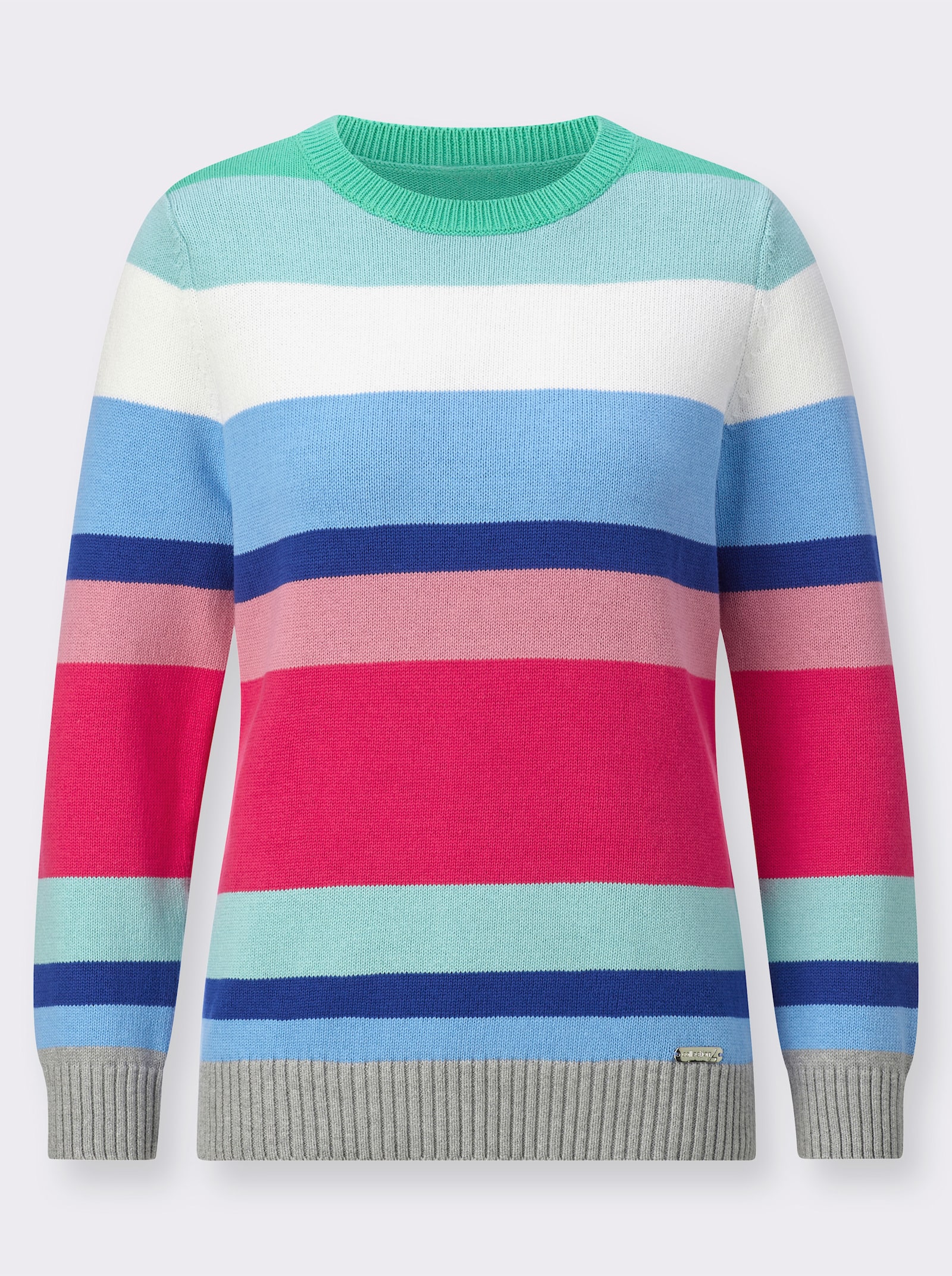 Rundhalspullover im Ringelmuster - pink-himmelblau-geringelt