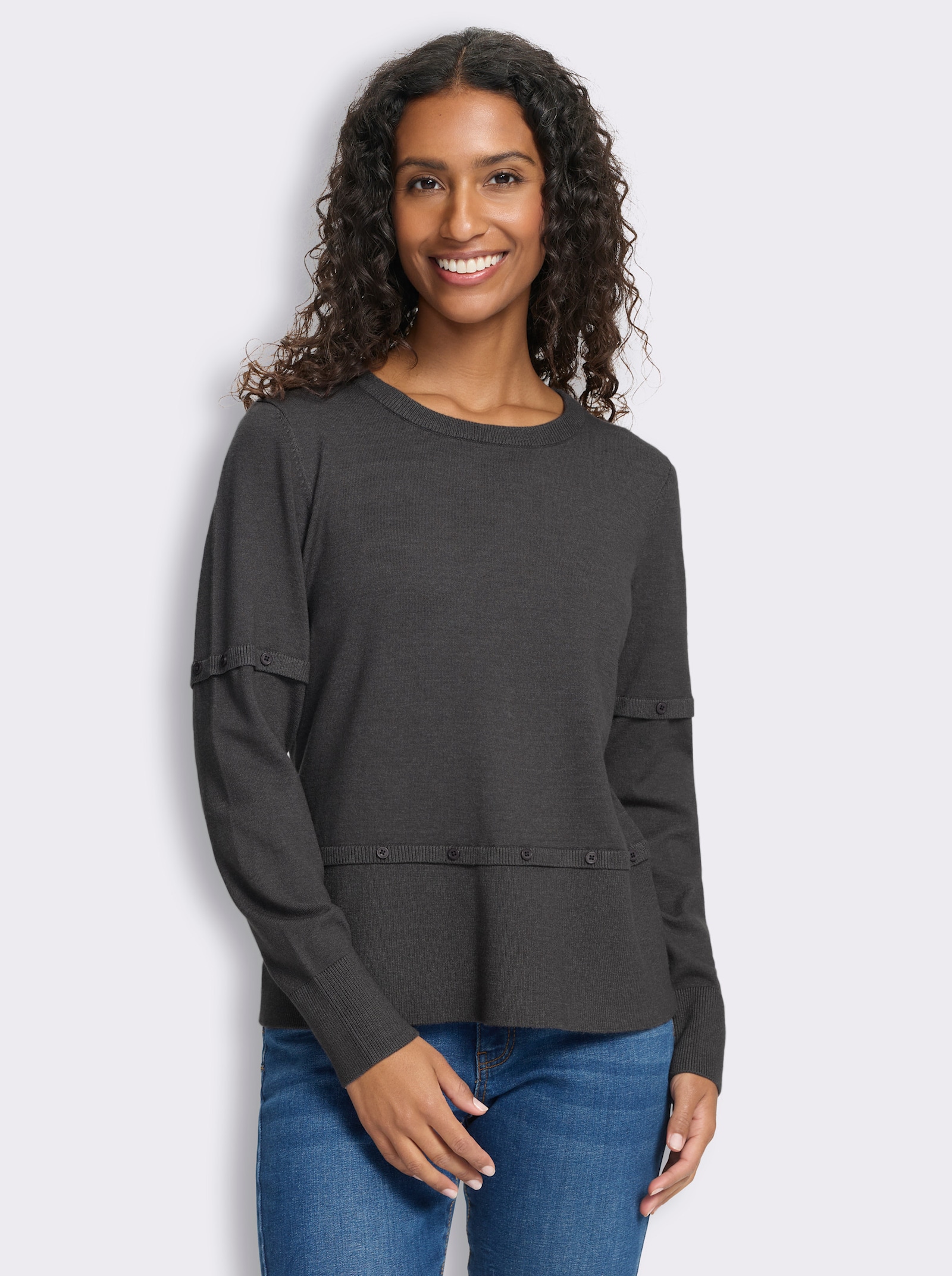 heine 2-in-1-Pullover mit Zierknopfleiste - anthrazit-meliert