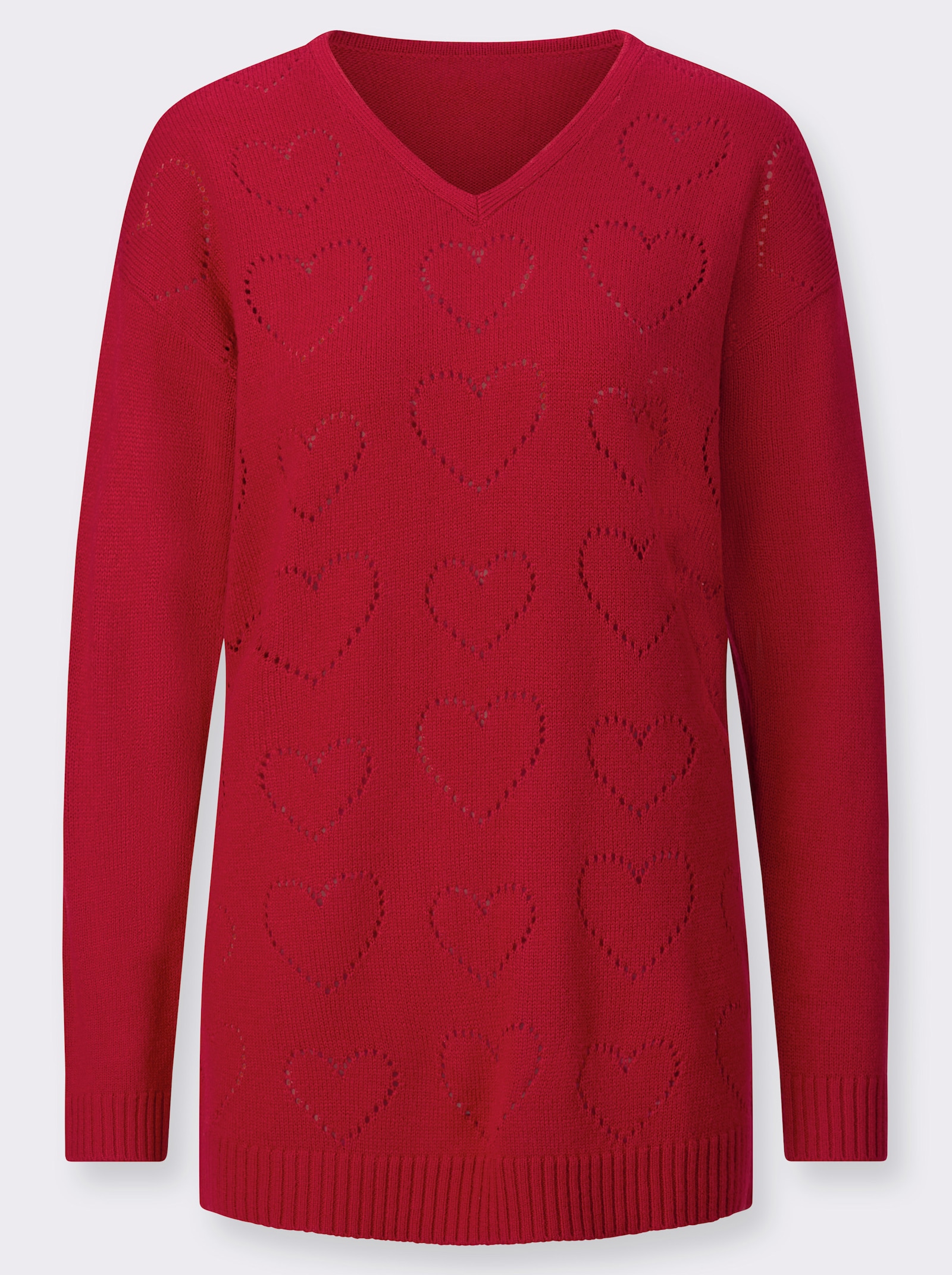 Longpullover mit Ajour-Herzchen - rot