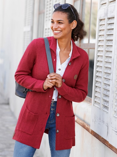 Longstrickjacke mit Stehkragen - rot