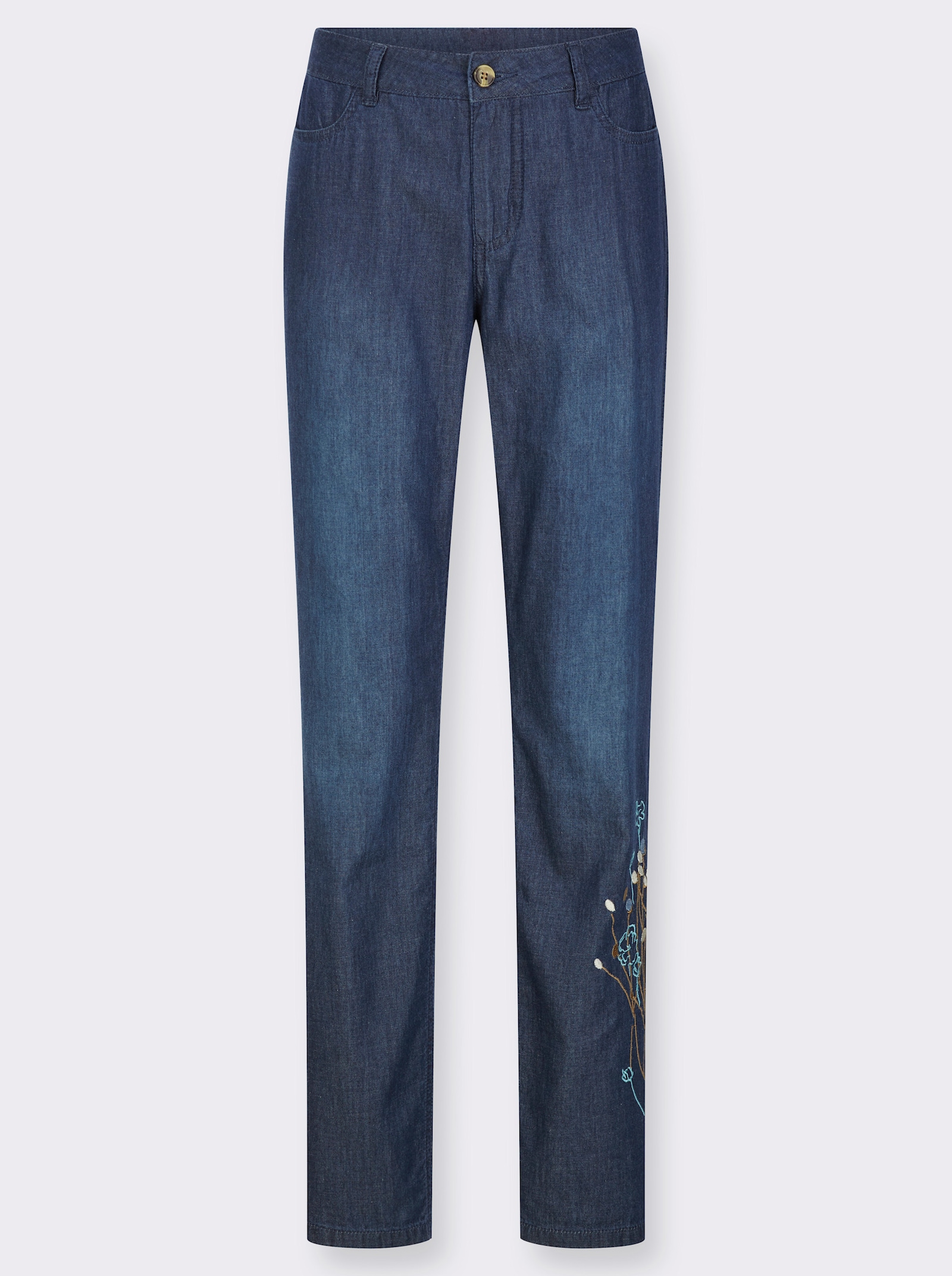 Jeans mit Stickerei bis zum Knie - blue-stone-washed