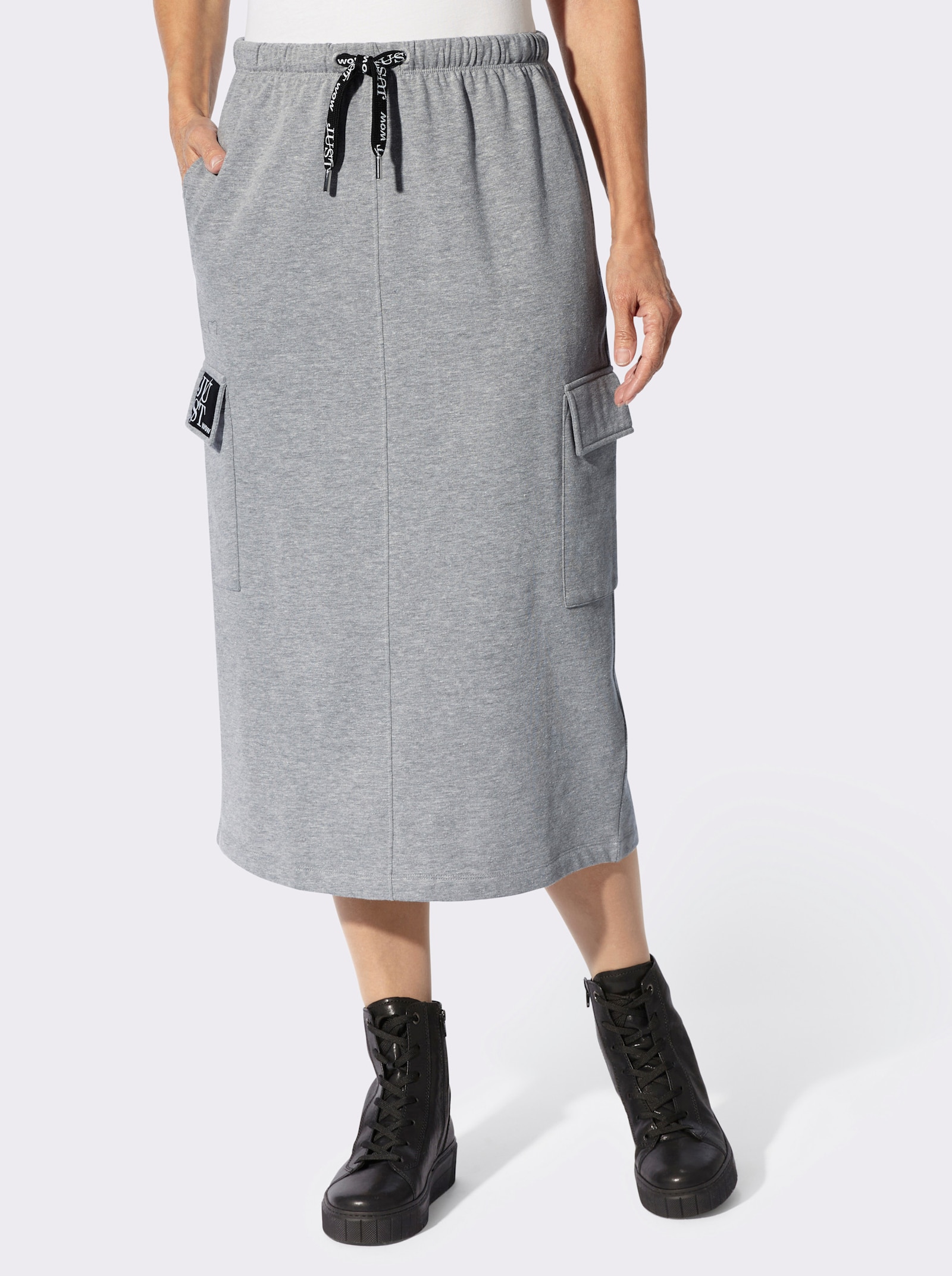 Sweatrock mit aufgesetzten Pattentaschen - grau-meliert
