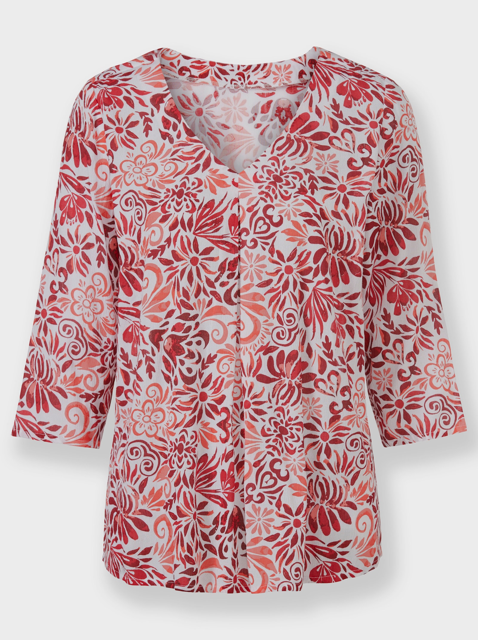 Druckbluse mit Kellerfalte - dunkelrot-kirsche-bedruckt