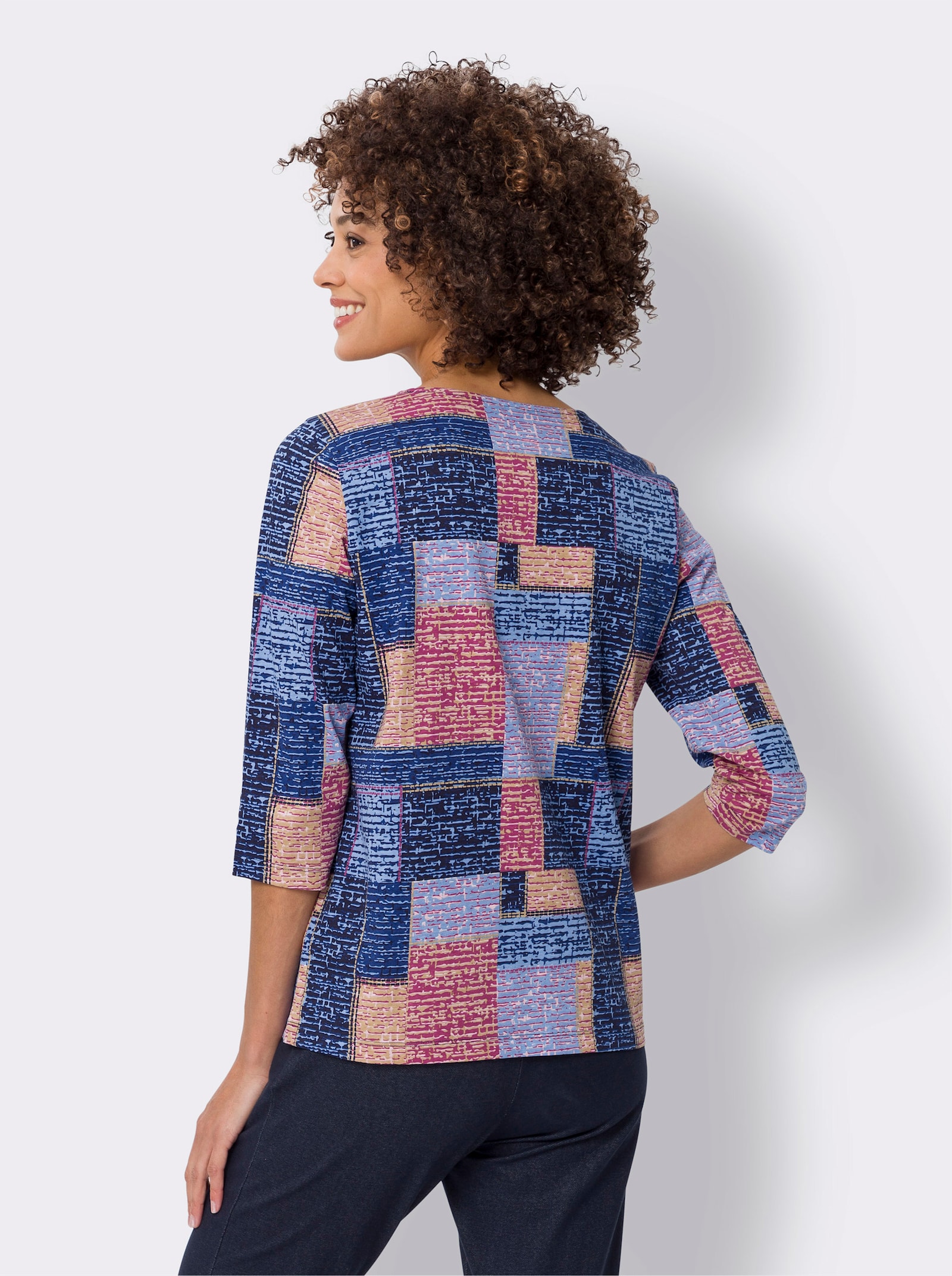 3/4-Arm-Shirt in Patch-Optik - royalblau-erika-bedruckt