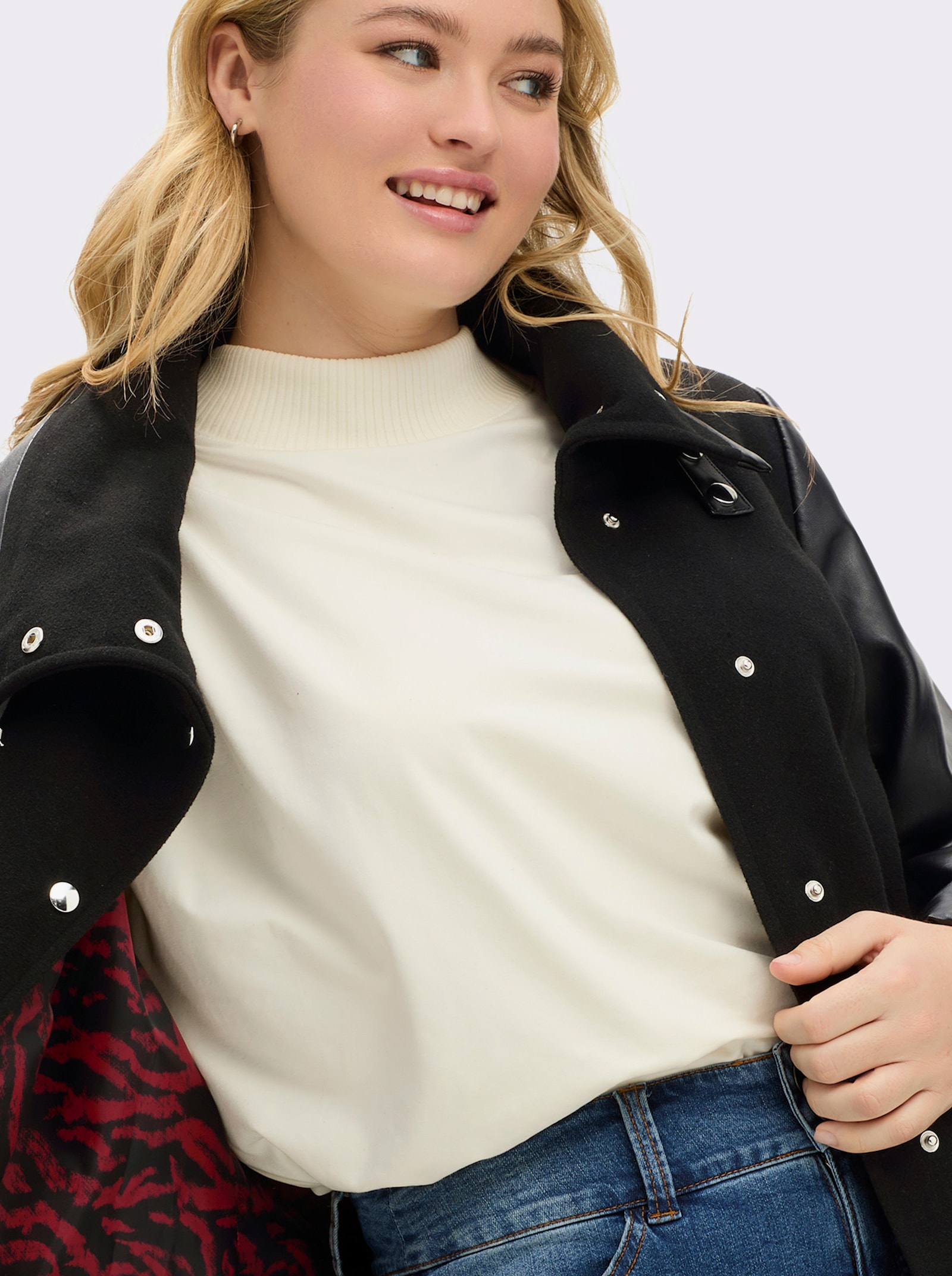 sheego by Joe Browns Kurzmantel im Biker-Stil, Materialmix - schwarz