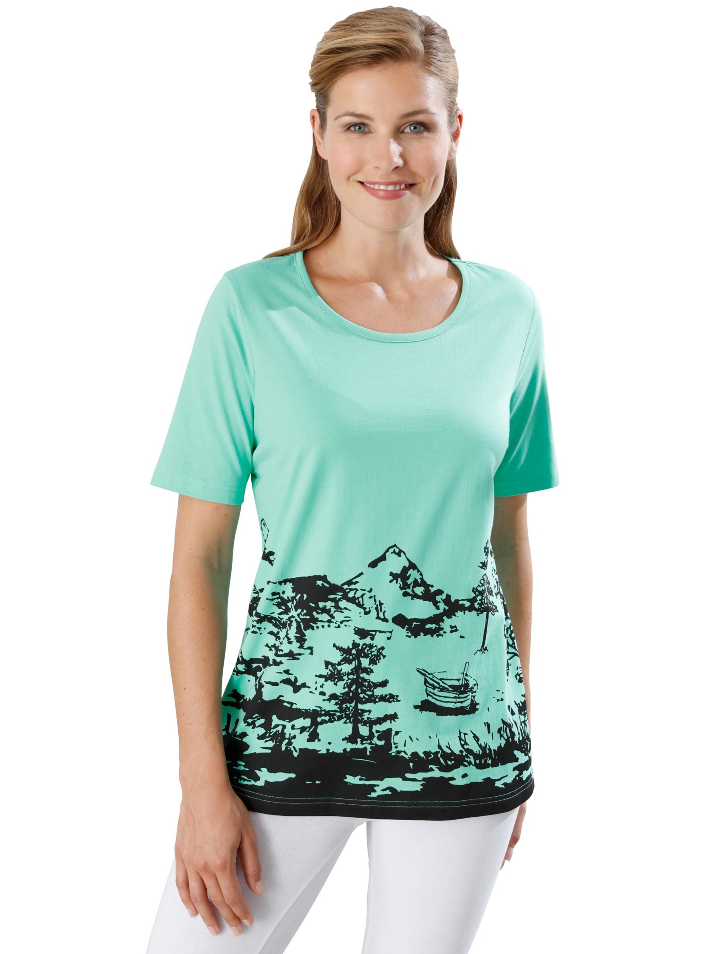 Freizeitshirt - blau-grün-bedruckt