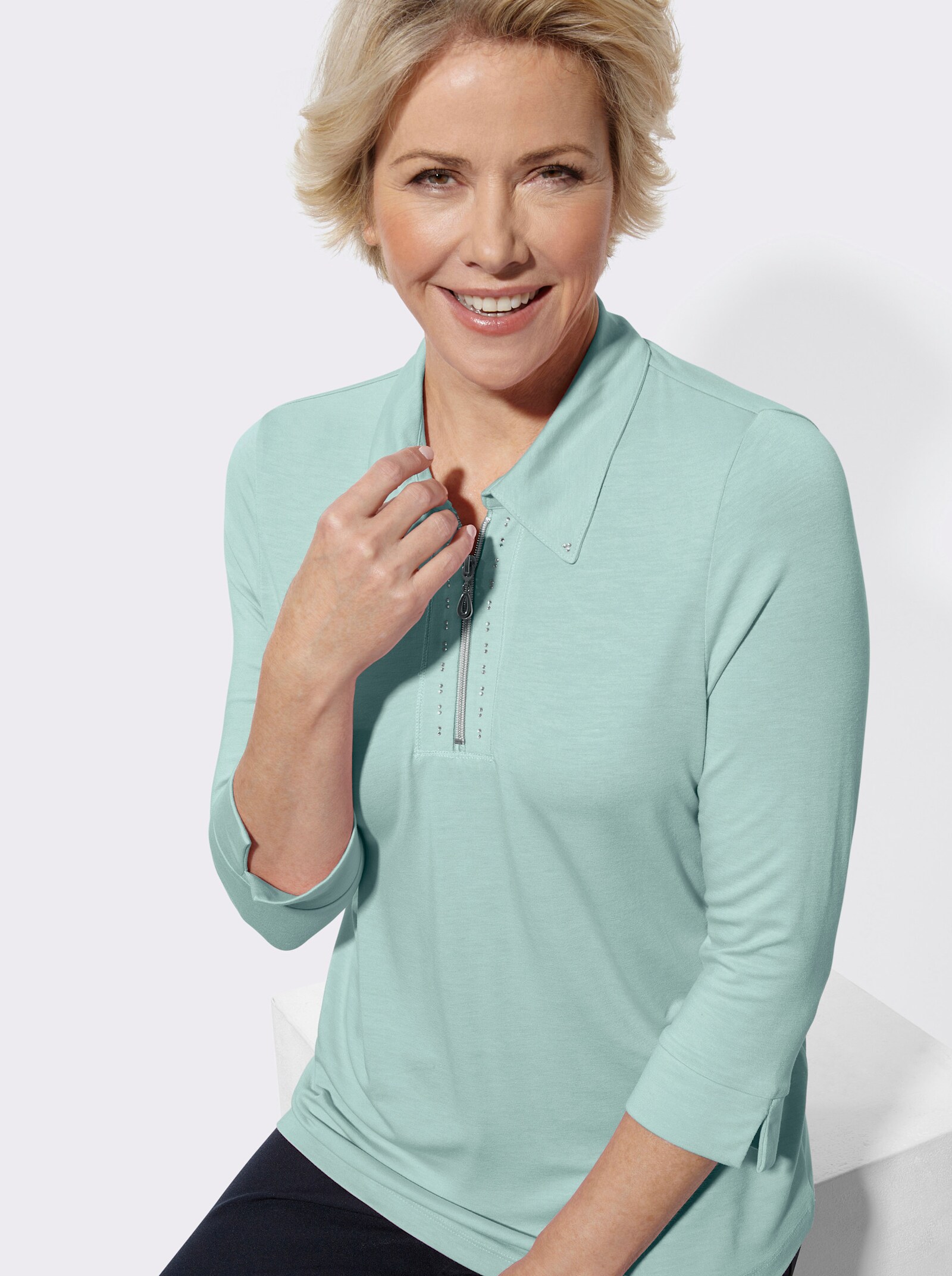 Poloshirt mit Glitzersteinchen - kalkmint
