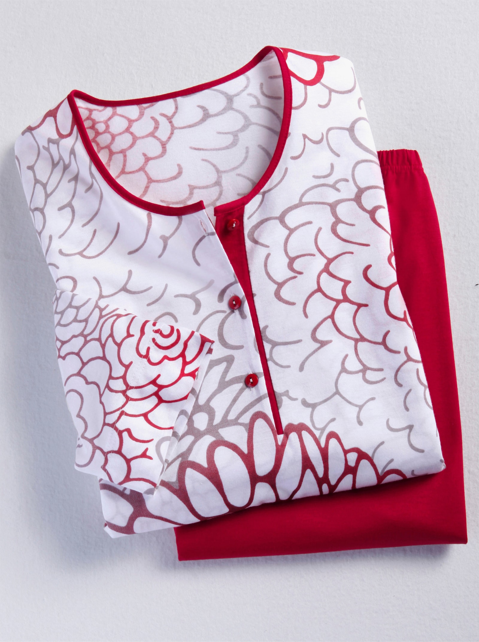 Ascafa Pyjama met 3/4-mouwen - rood geprint