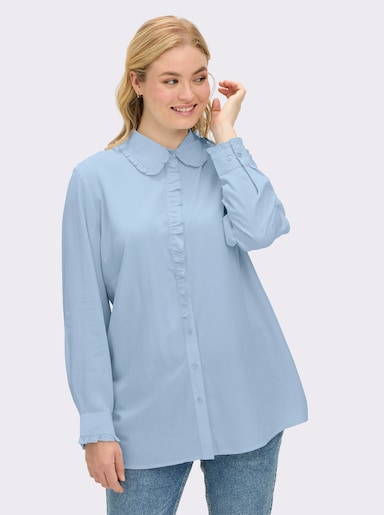 sheego Hemdbluse mit gerüschter Knopfleiste - hellblau