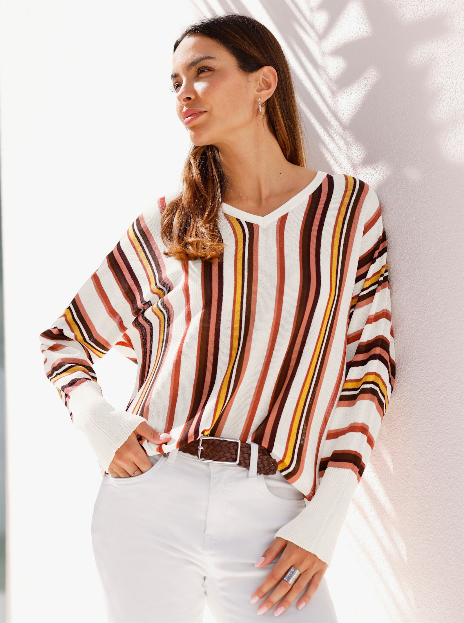 heine Pullover mit Streifen - ecru-rostrot-gemustert