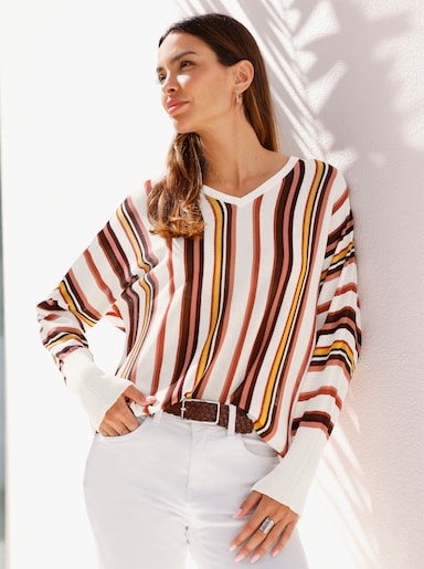 heine Pullover mit Streifen - ecru-rostrot-gemustert