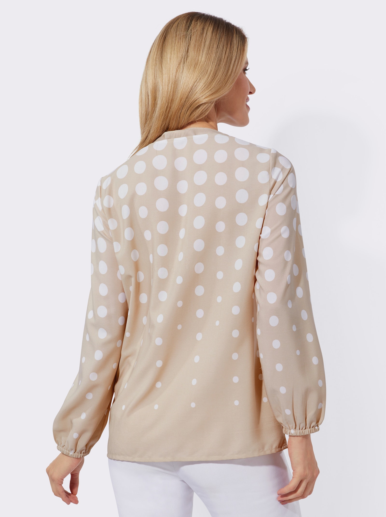 Comfortblouse in stippendessin - beige/ecru bedrukt