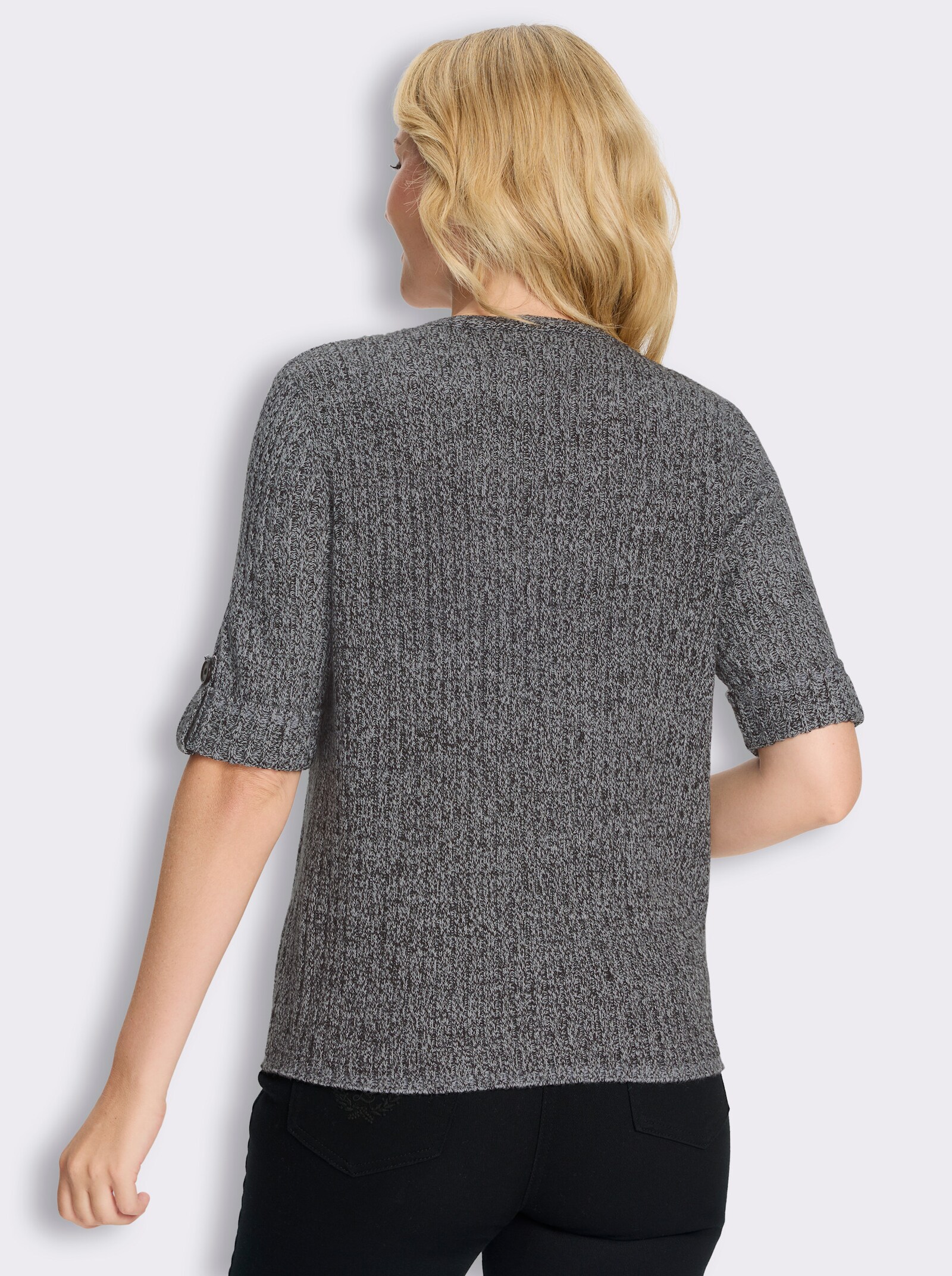 Strickjacke in Rippen-Optik - schwarz-weiß-meliert