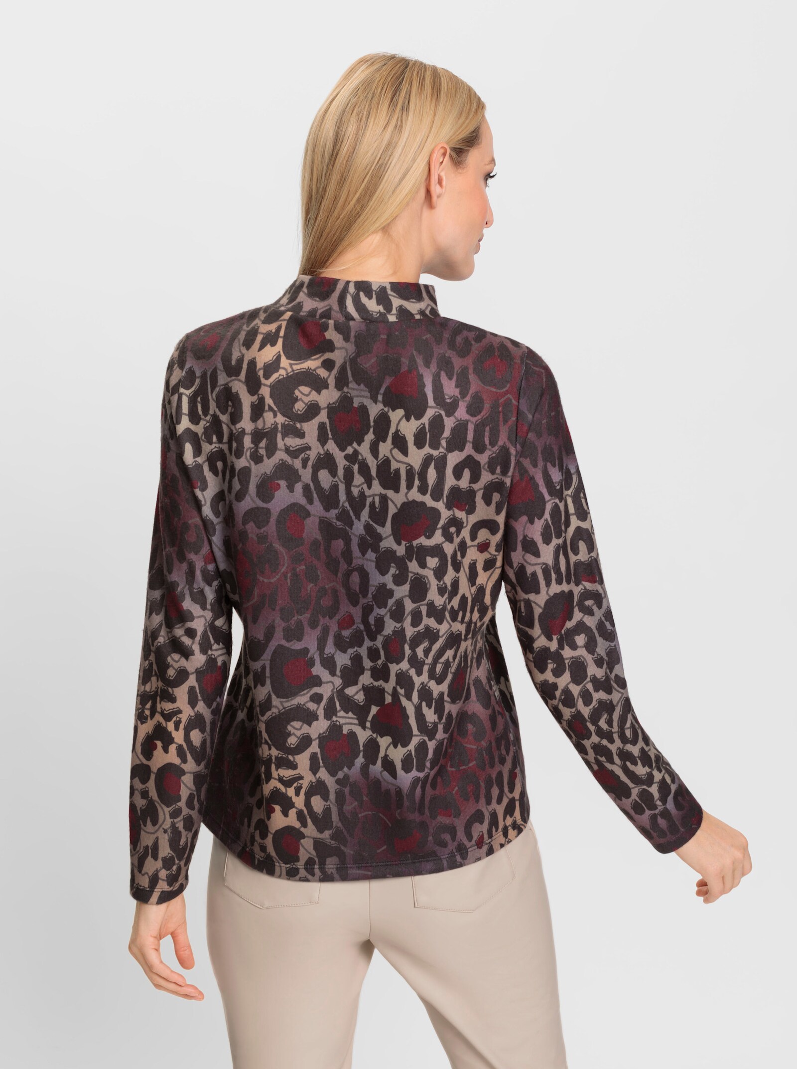 heine Stehkragenshirt mit Allover-Print - sesam-burgund-bedruckt