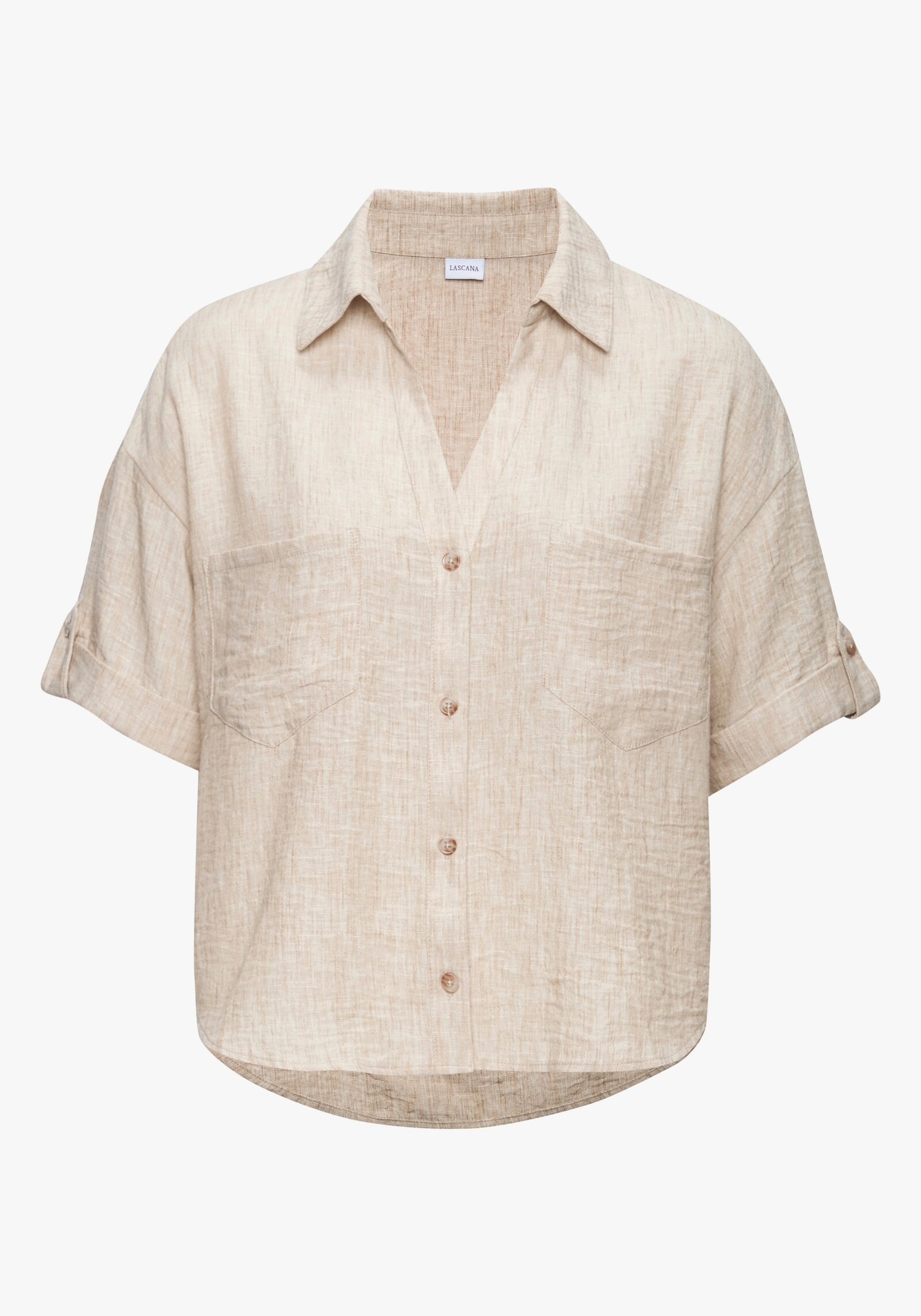 Buffalo Kurzarmbluse - beige meliert