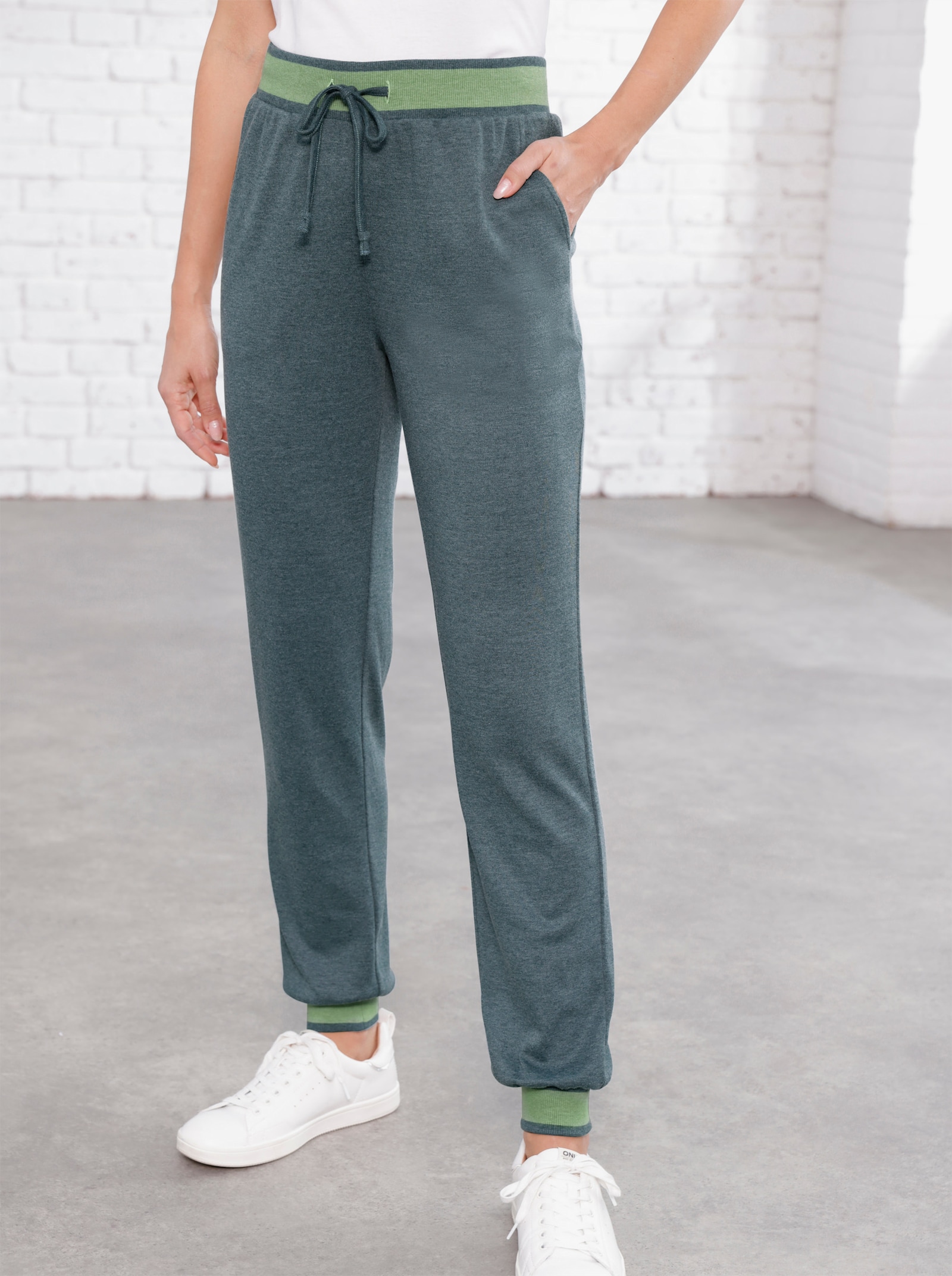 Freizeithose mit geripptem Dehnbund - petrol-meliert