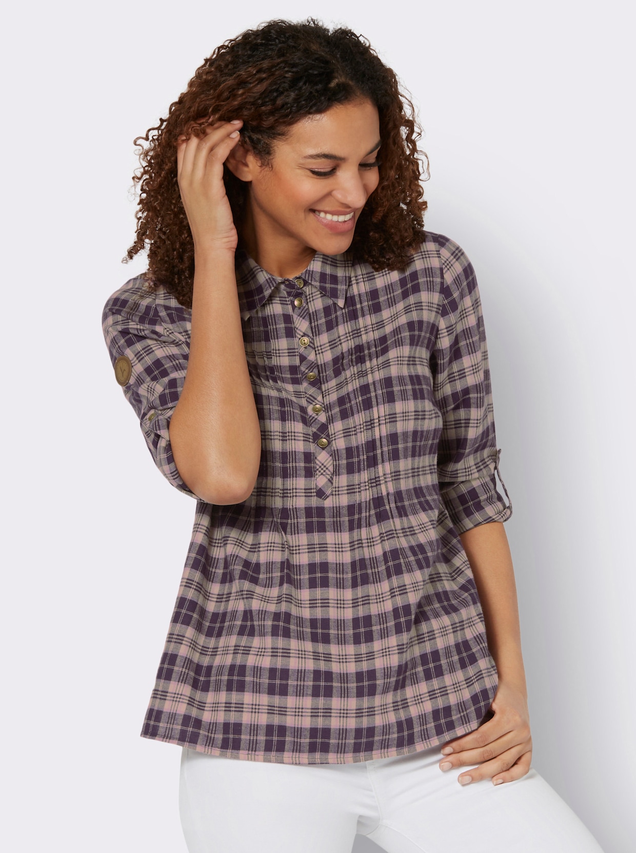 Flanellbluse - mauve-sesam-kariert
