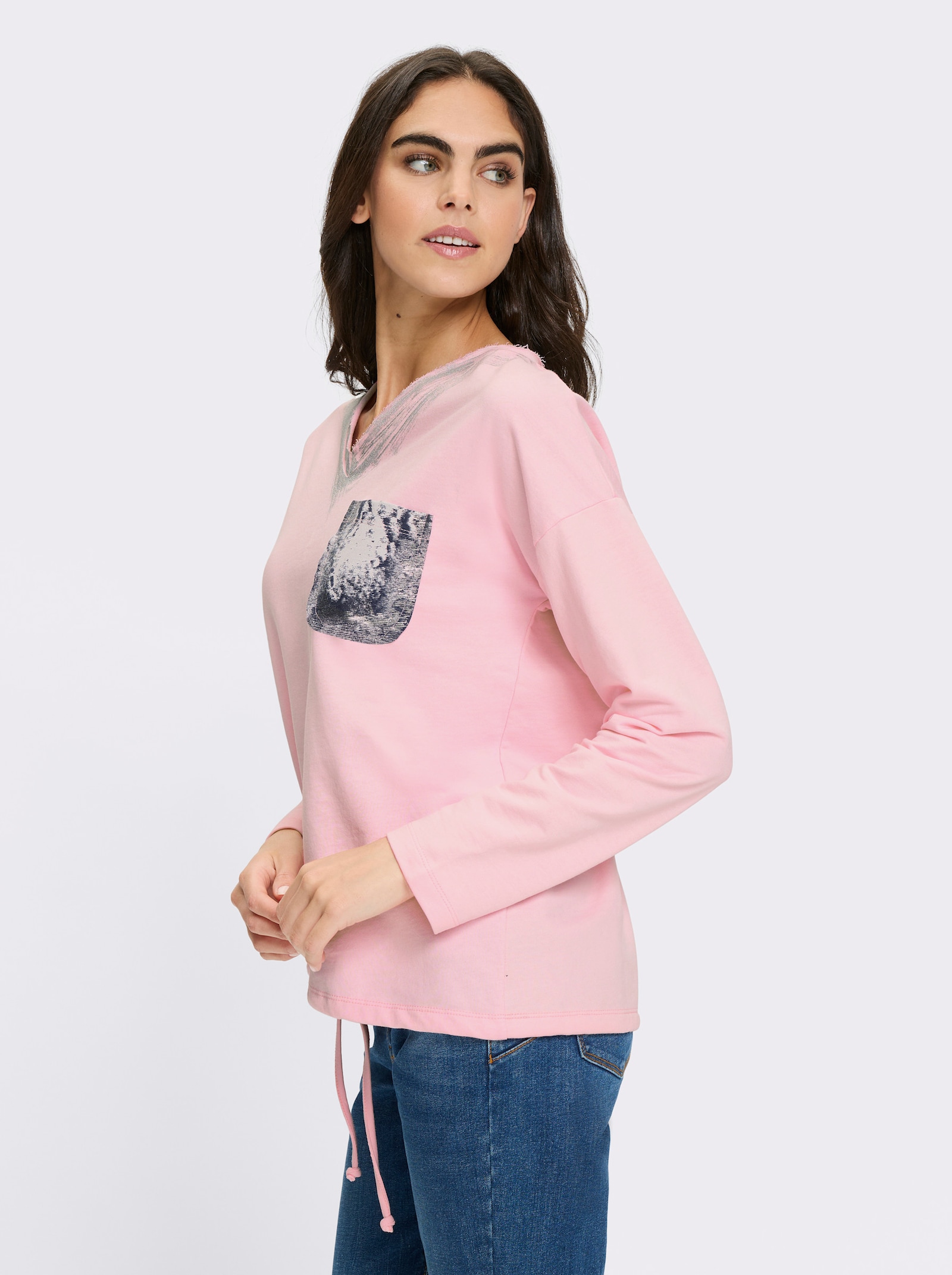 heine Langarmshirt mit Tunnelzug am Saum - hellrosé
