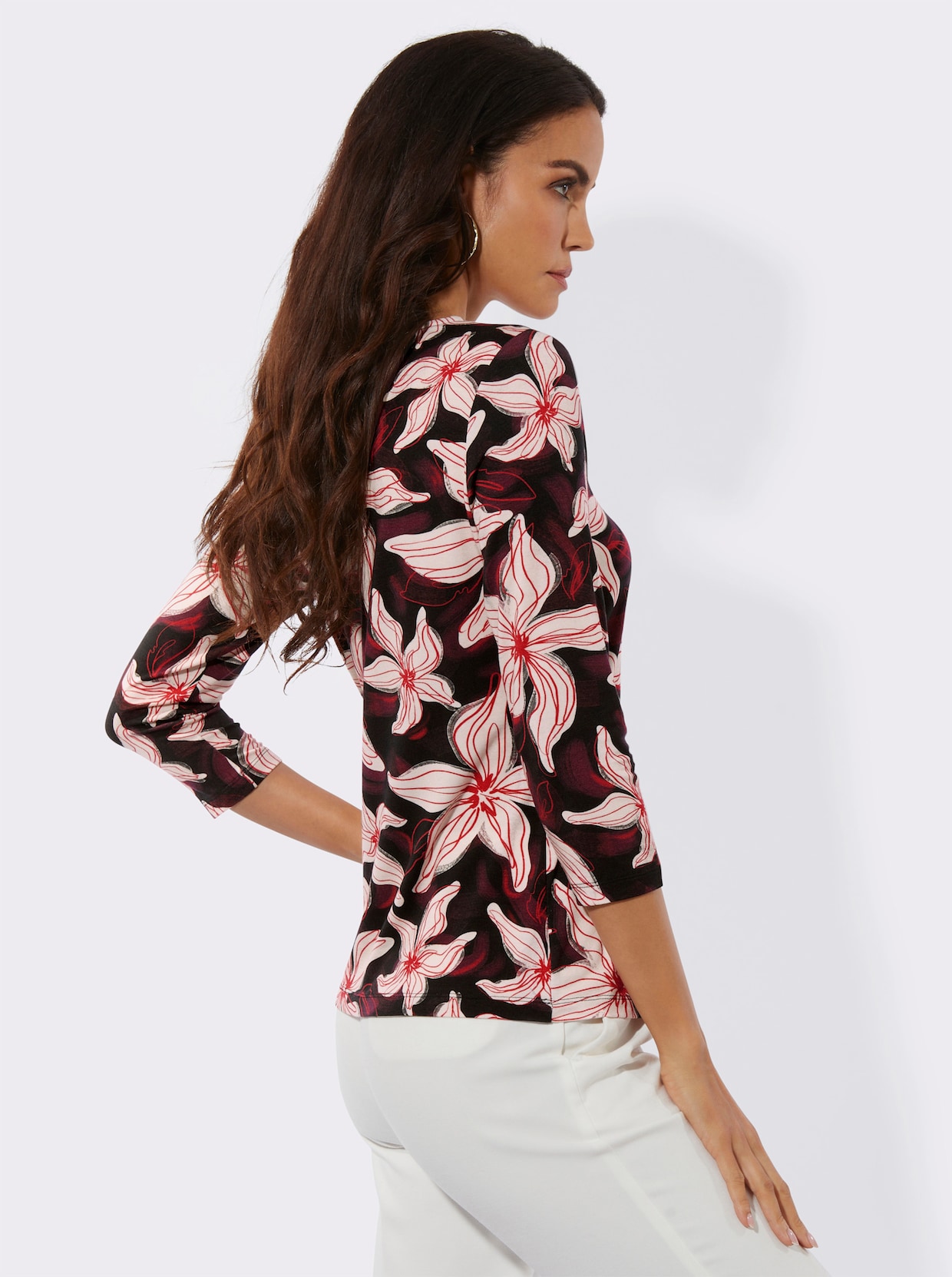 3/4-Arm-Shirt im Blüten-Dessin - schwarz-champagner-bedruckt