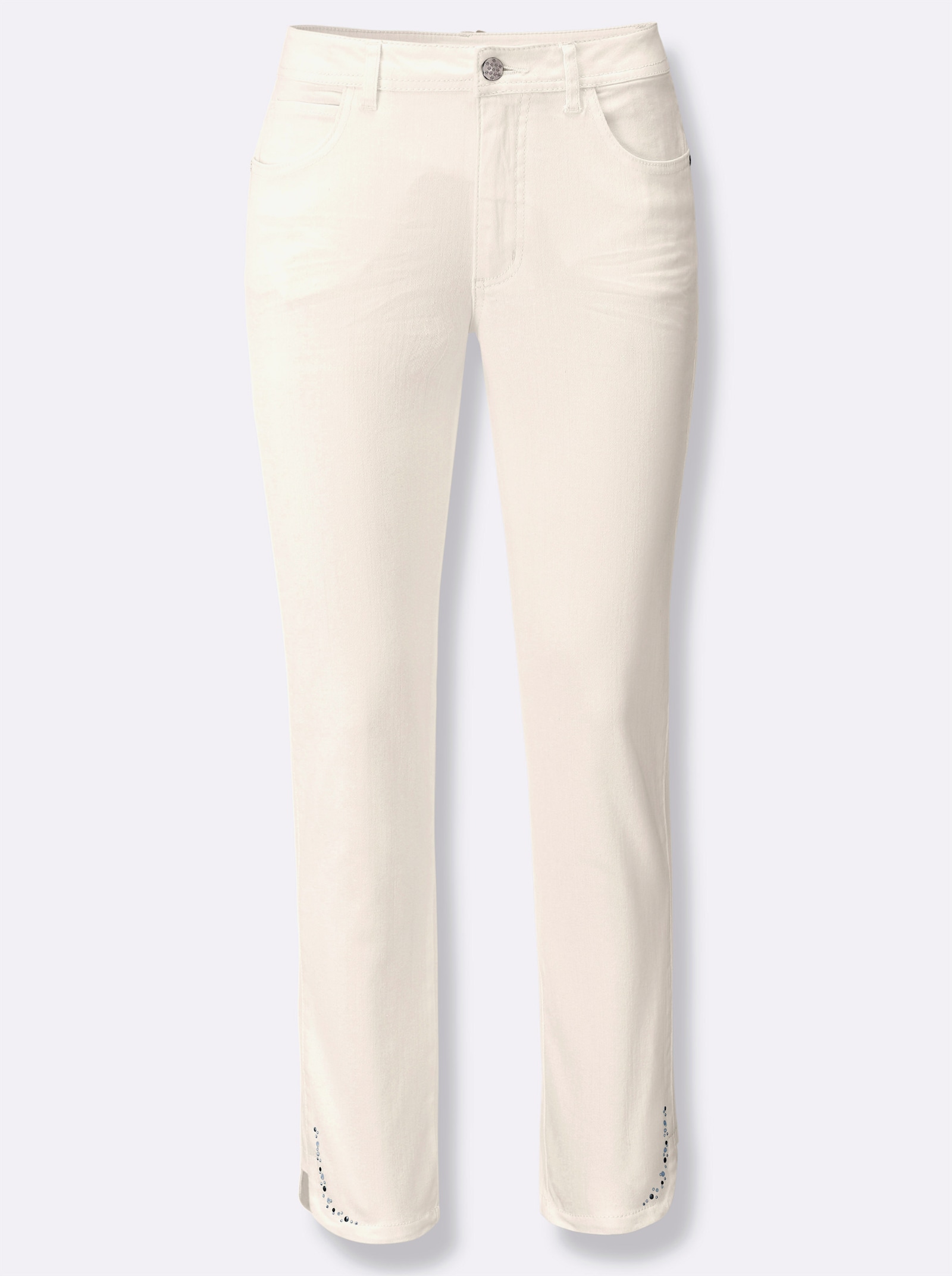7/8-Jeans mit Glitzersteinchen an den Beinschlitzen - ecru