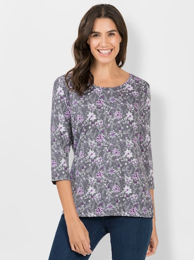Print-Shirt mit 3/4-Ärmeln - flieder-hellgrau-bedruckt