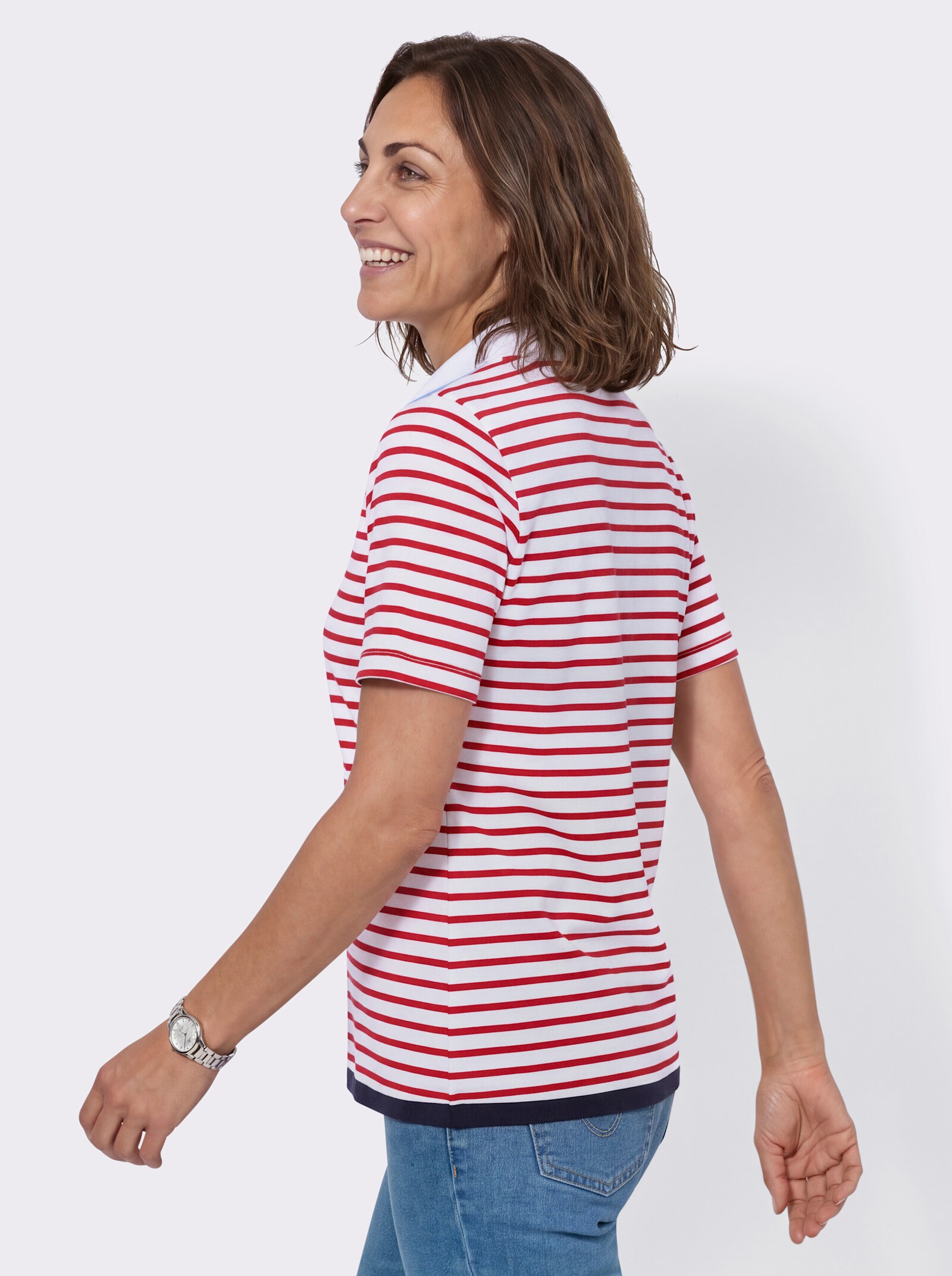 Poloshirt im Mustermix - erdbeere-weiß-geringelt