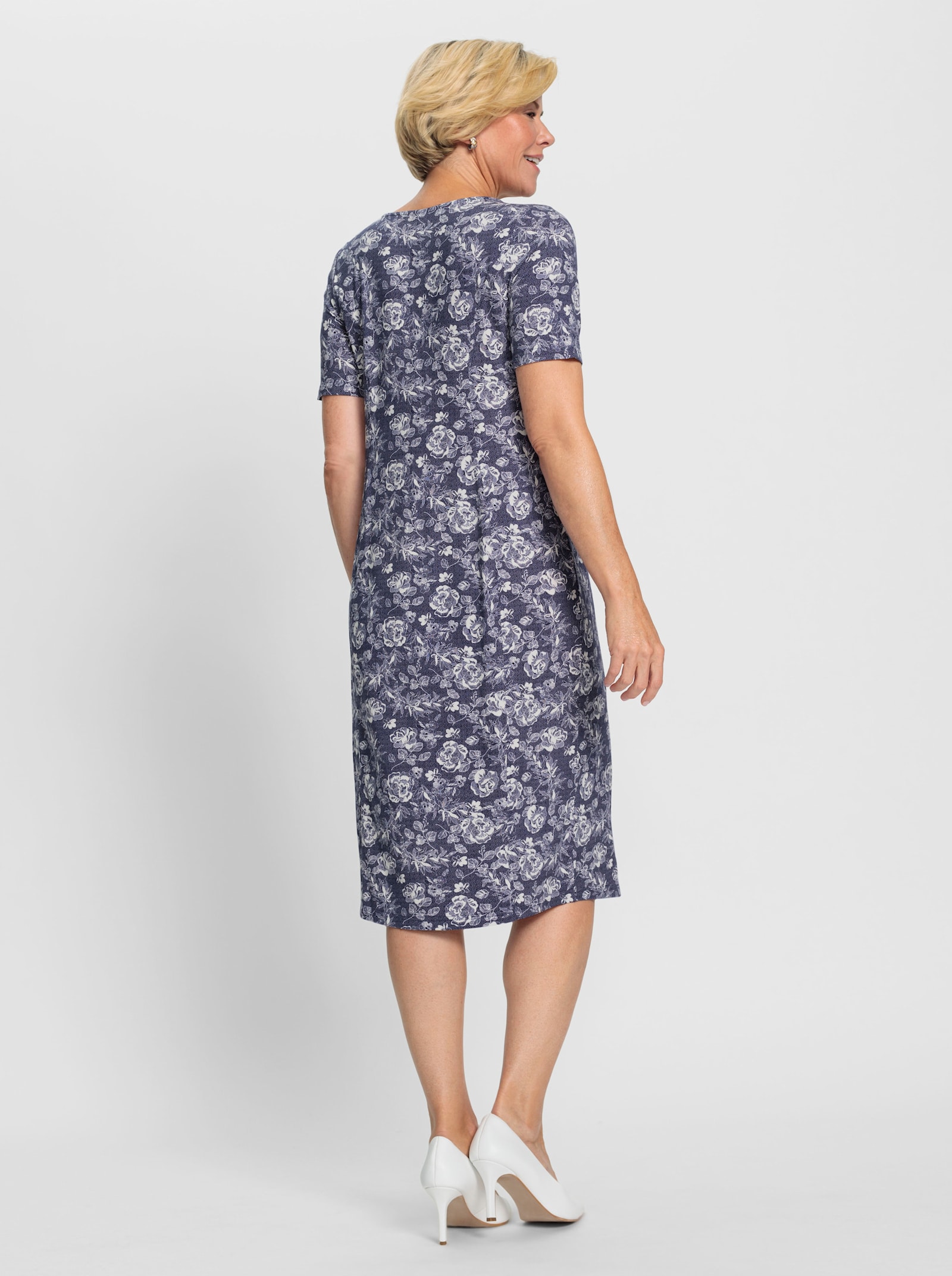 Jerseykleid mit floralem Muster - marine-ecru-bedruckt