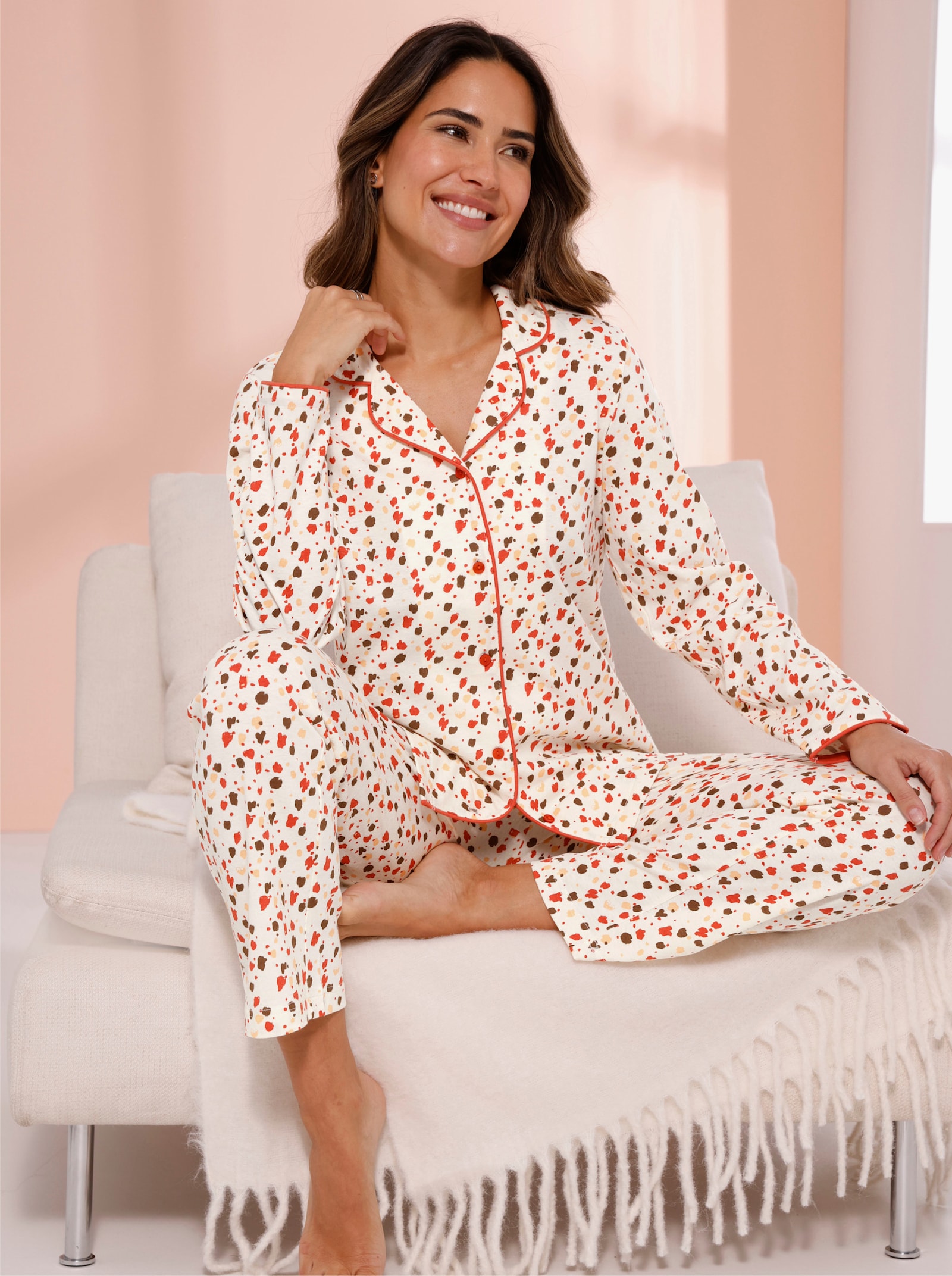 Schlafanzug mit Tupfen-Druck, Single-Jersey - champagner-bedruckt