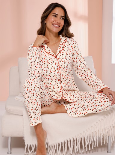 Schlafanzug mit Tupfen-Druck, Single-Jersey - champagner-bedruckt