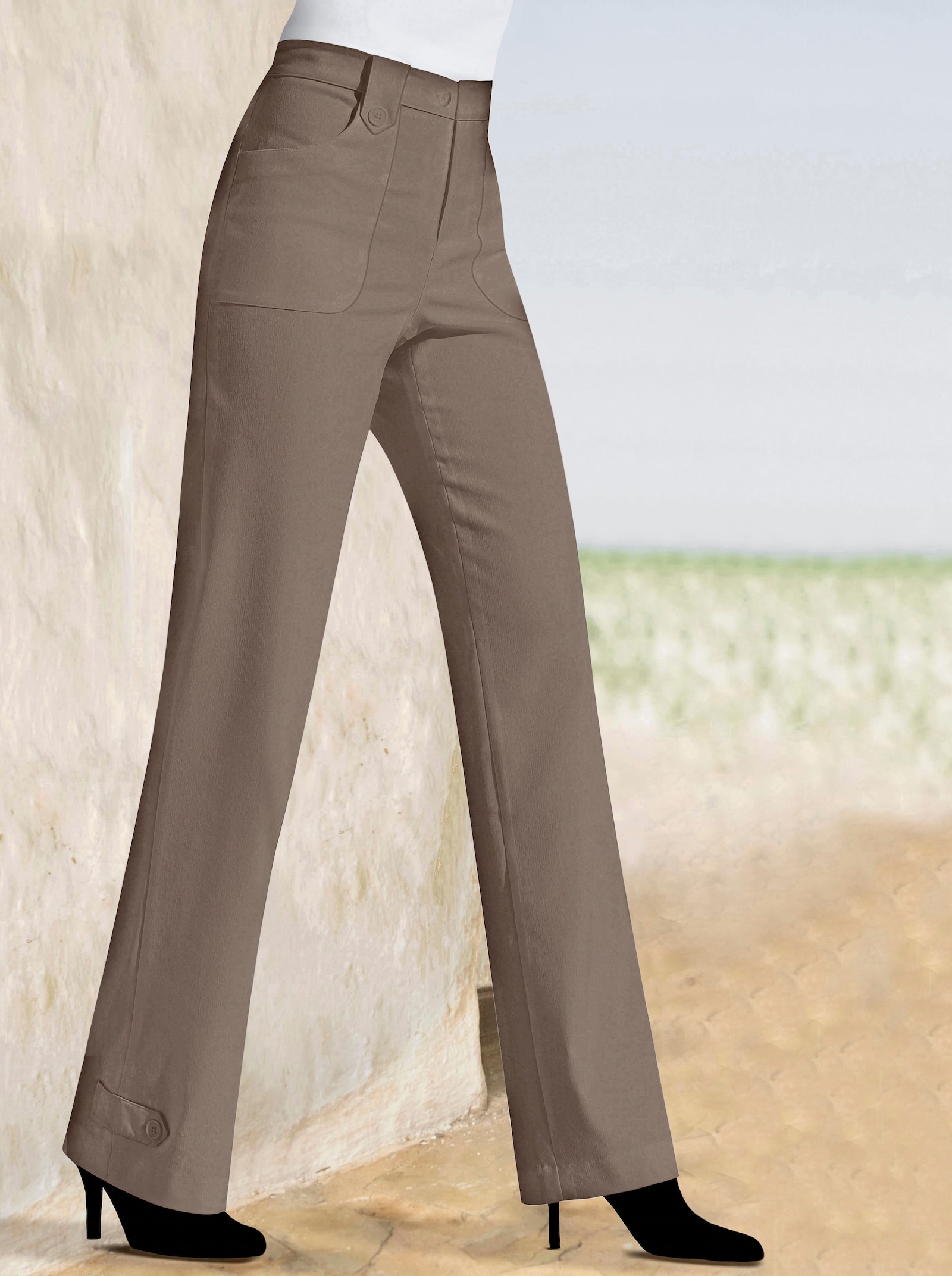 Hose in weiter Form, bügelfreie Koffer-Qualität - taupe