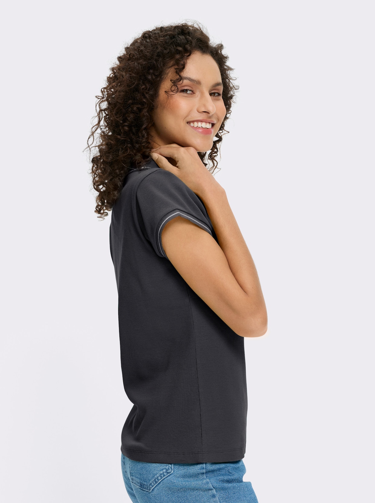 heine Poloshirt mit Ripp-Struktur - schwarz