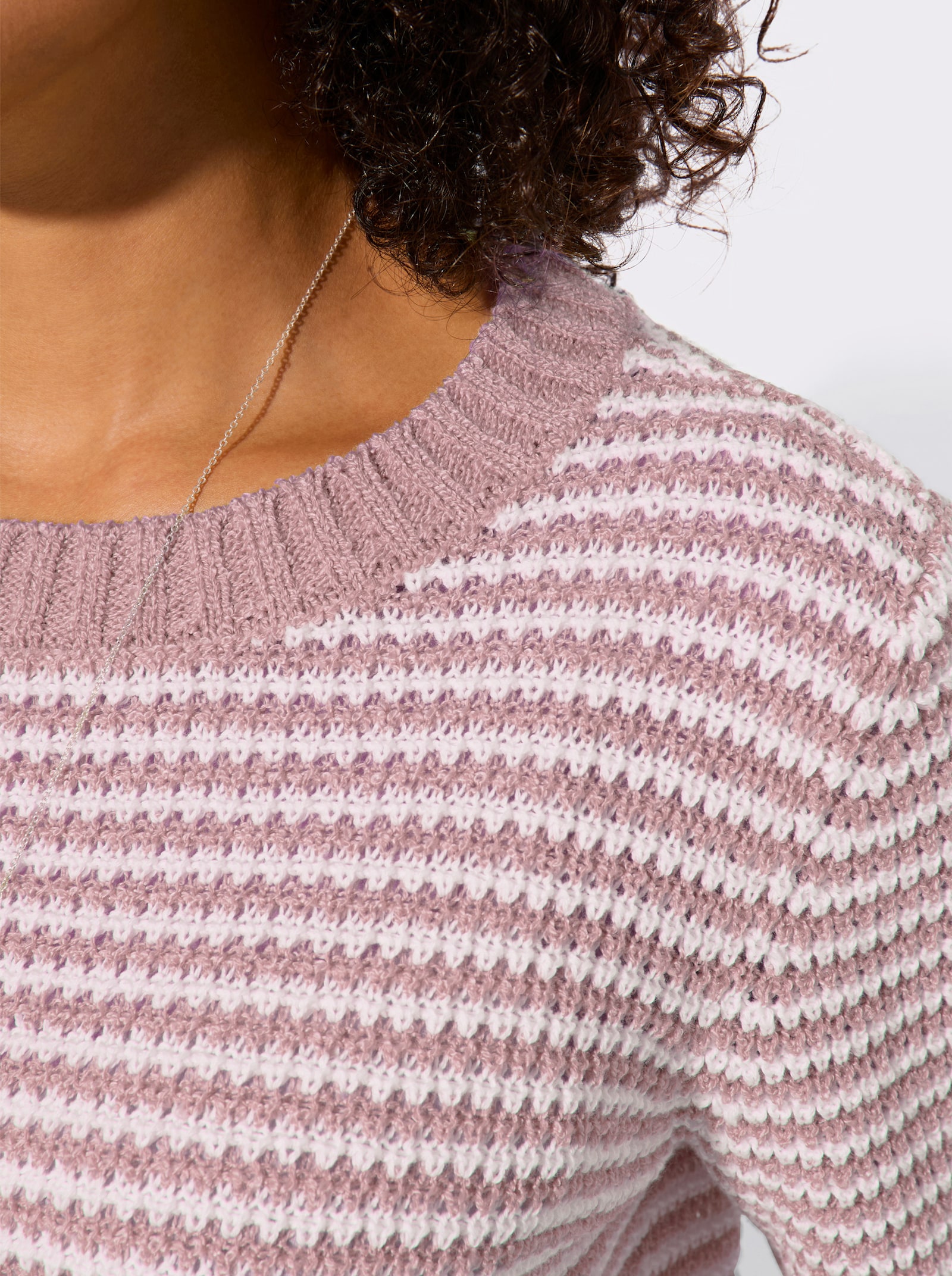 Kurzarmpullover im Ringelmuster - mauve-ecru-geringelt