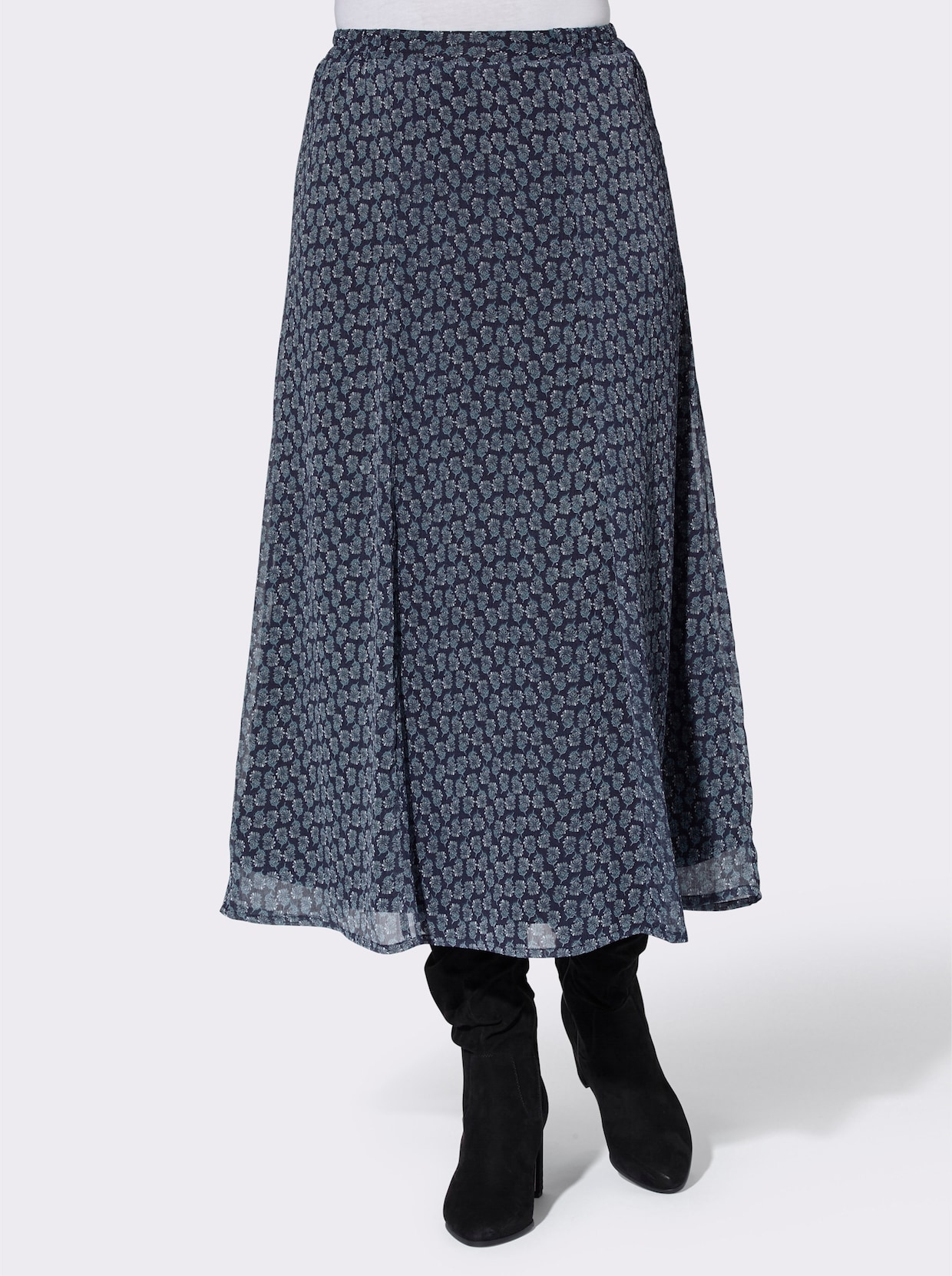 Dielová sukňa - Tmavomodro-šalviová potlač