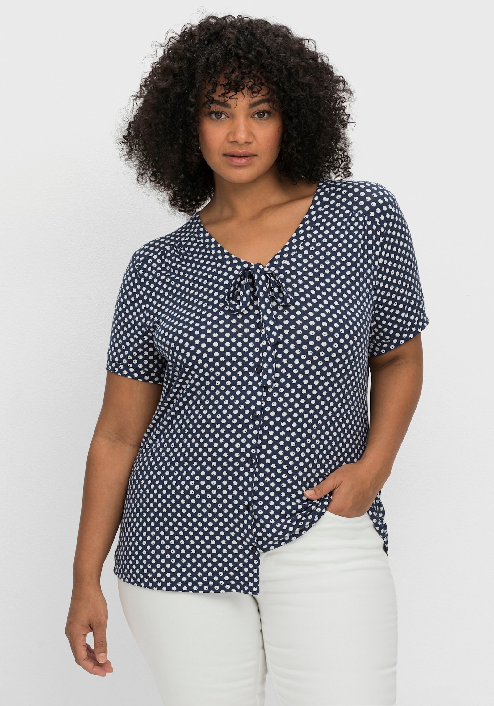 sheego by Joe Browns Shirt met stippenprint - marine gedessineerd