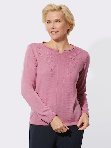 Rundhalspullover mit Rollkante am Ausschnitt - altrosa