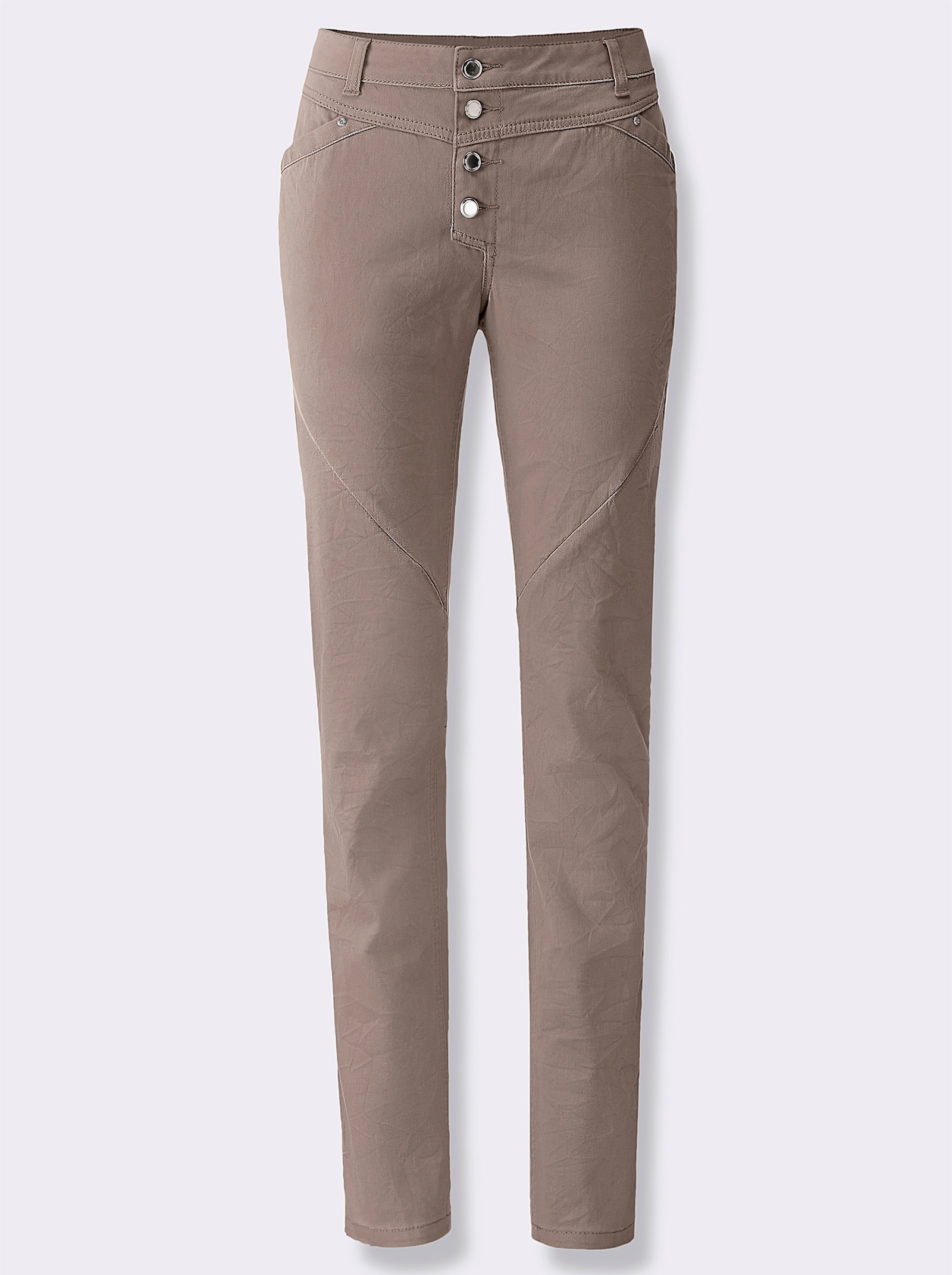 Broek met knoopsluiting in plaats van ritssluiting - taupe