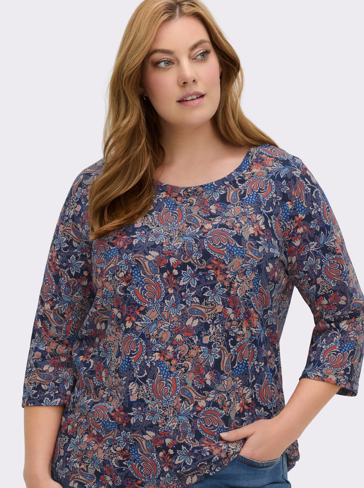 Print-Shirt im Blütenmuster - marine-terra-bedruckt