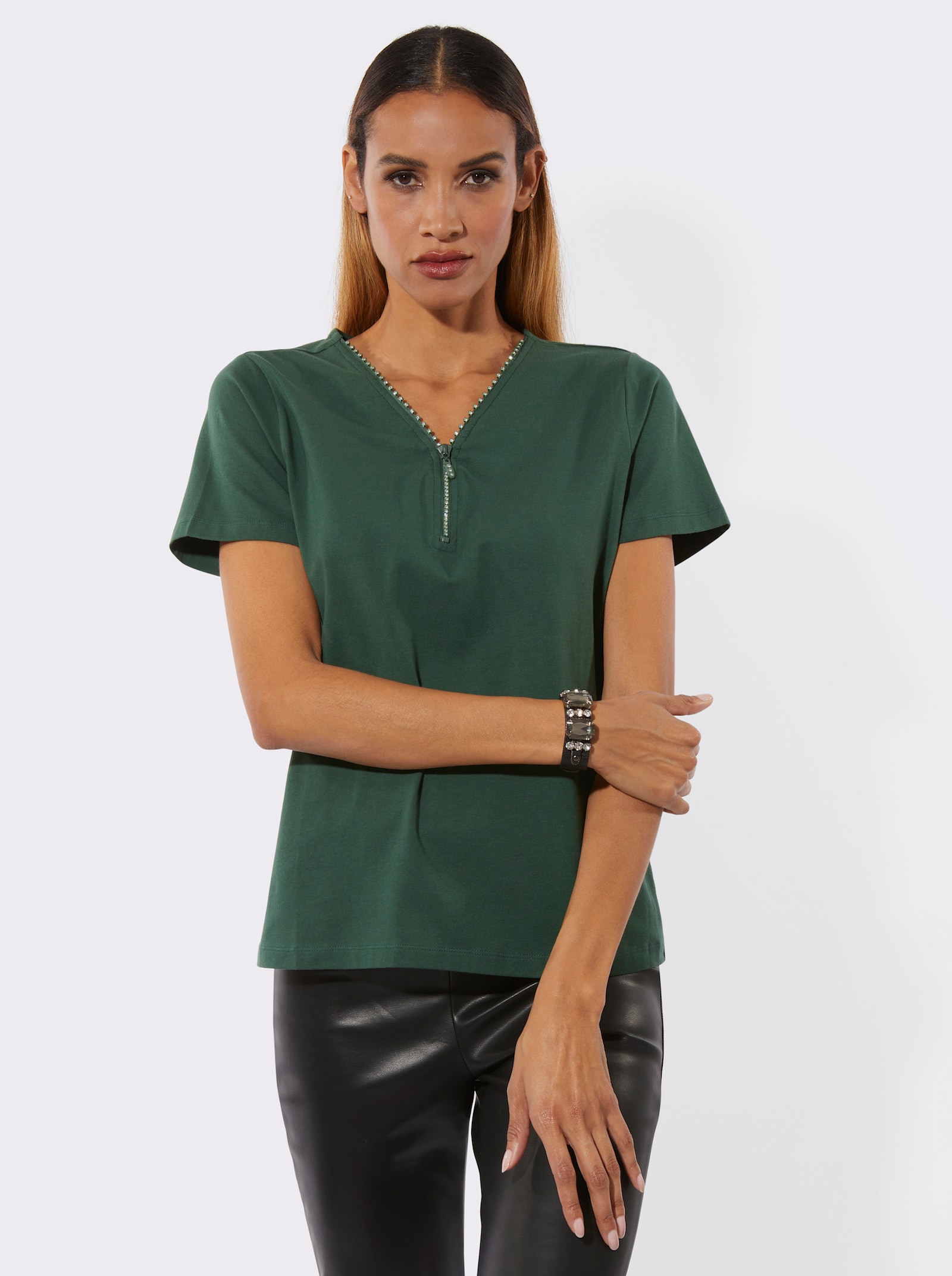 Kurzarmshirt mit kurzem Reißverschluss - moos