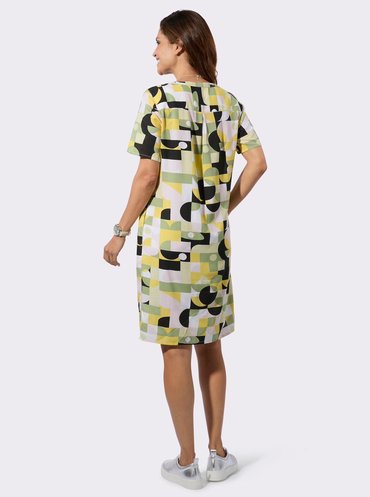 Druckkleid - pistazie-schwarz-bedruckt