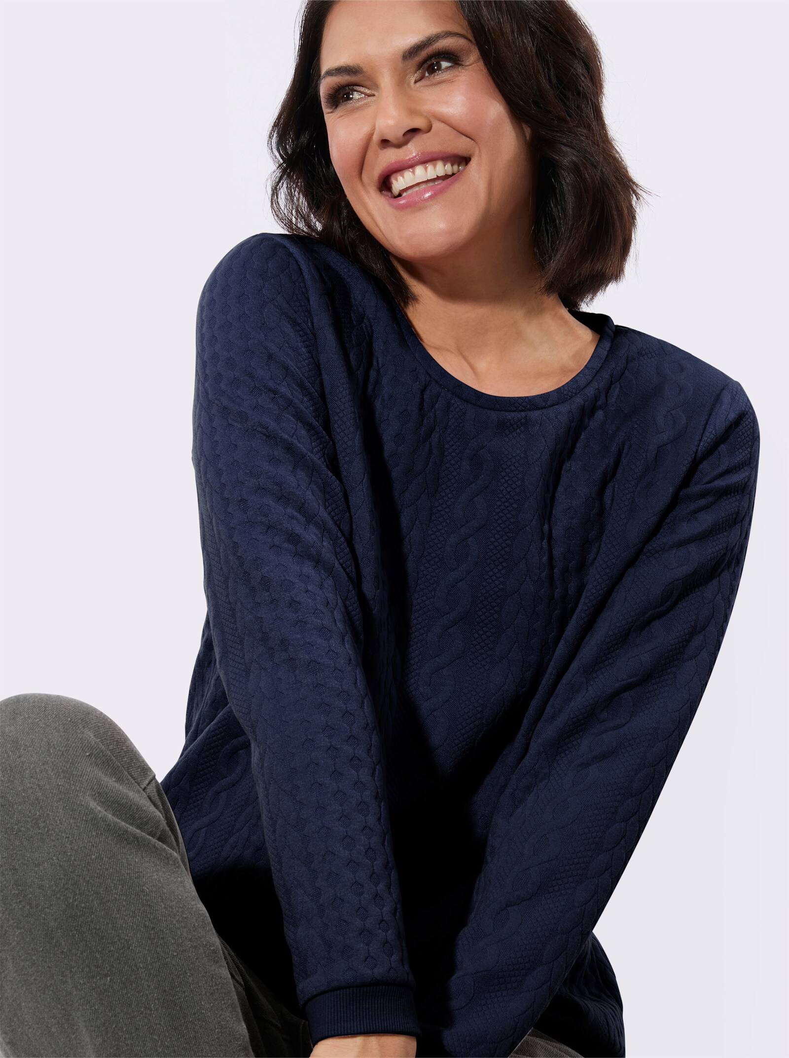 Langarmshirt mit Jacquard-Muster - marine