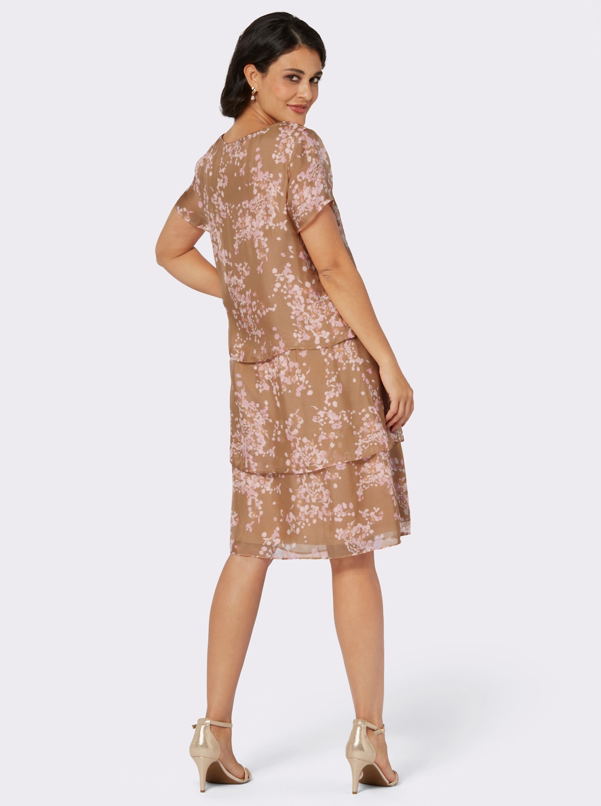 Kleid - camel-rosé-bedruckt