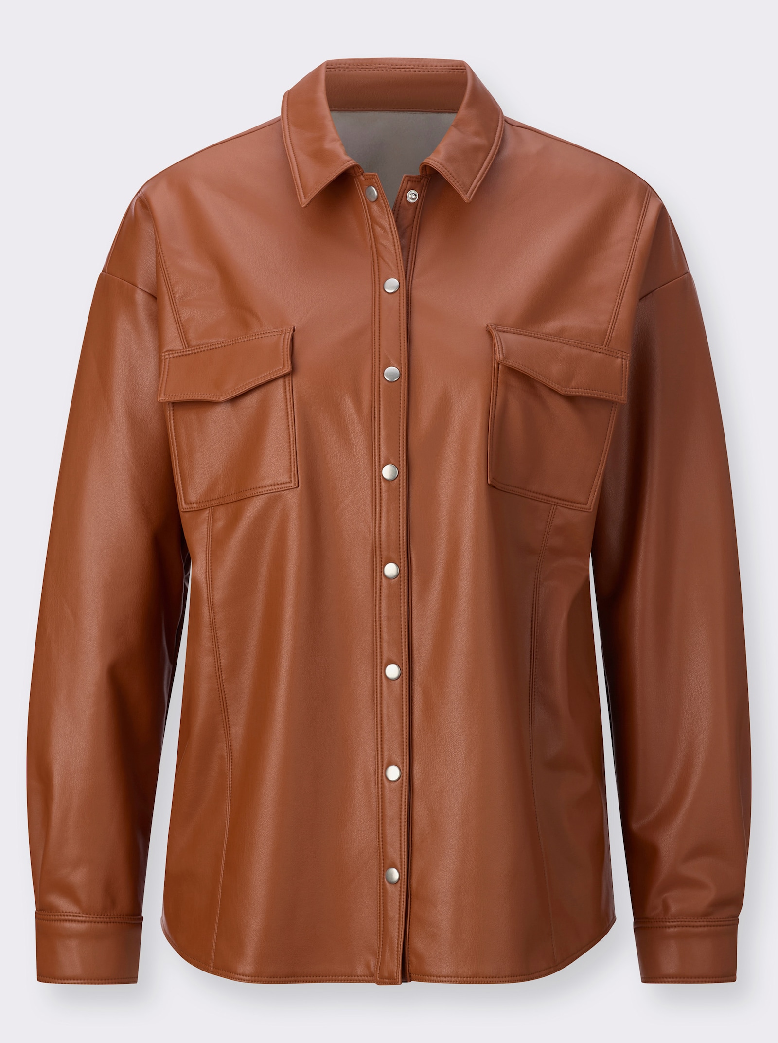 Hemdbluse aus Lederimitat - cognac
